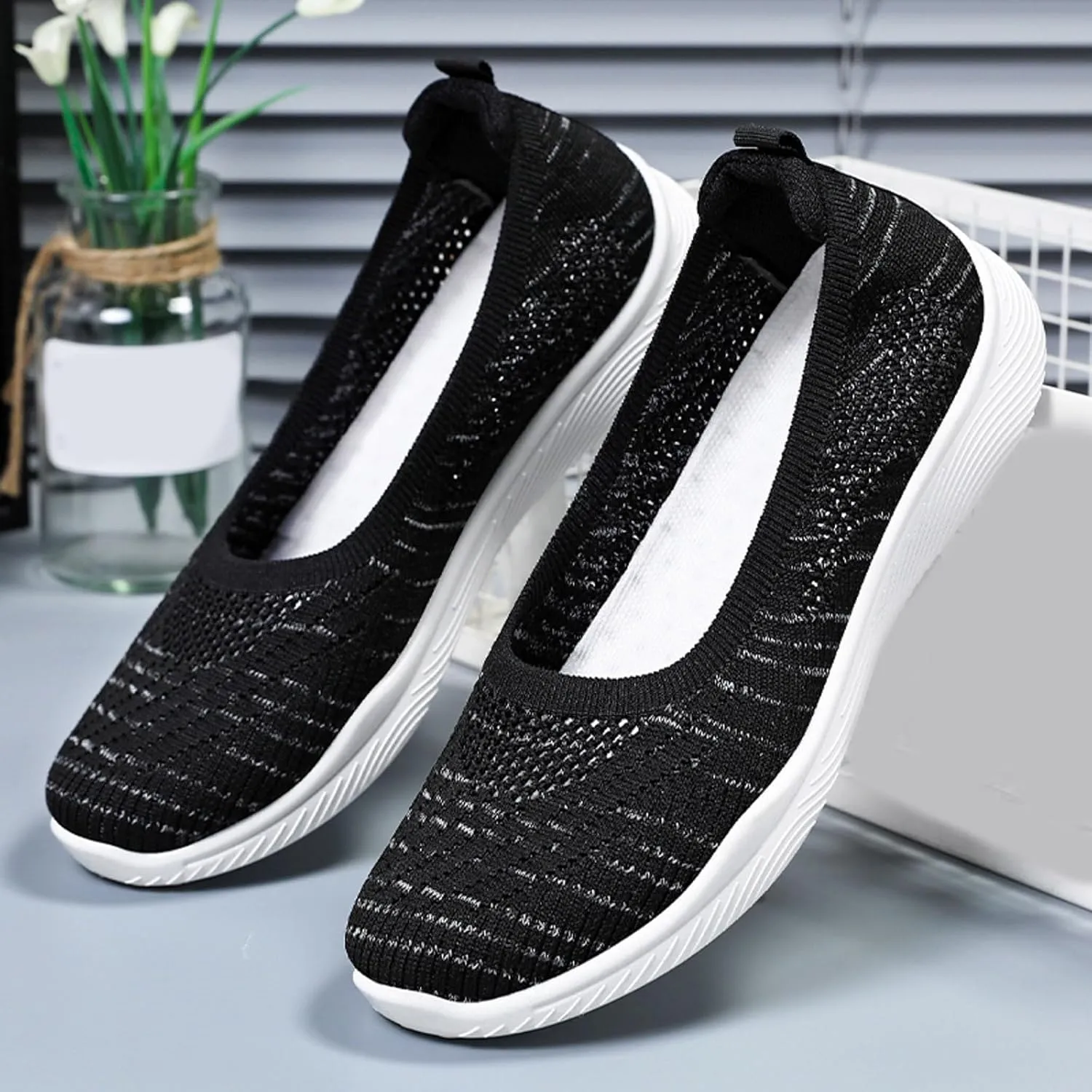 Womens Canvas Slip on Sneakers Walking Tennis Flat Dress Loafers Platform Wedge Mesh Shoes Embroidery Sneakers Casual Fashion