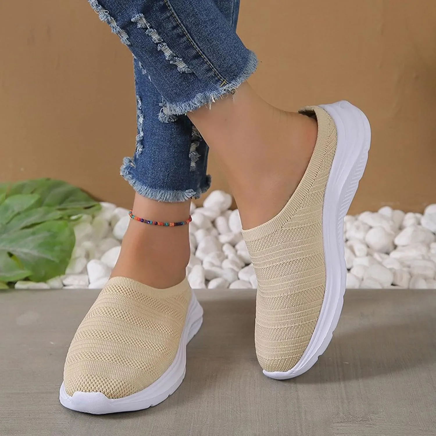 Womens Canvas Slip on Sneakers Walking Tennis Flat Dress Loafers Platform Wedge Mesh Shoes Embroidery Sneakers Casual Fashion