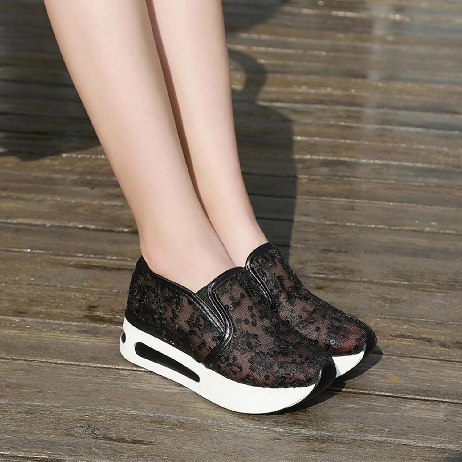 Womens Canvas Slip on Sneakers Walking Tennis Flat Dress Loafers Platform Wedge Mesh Shoes Embroidery Sneakers Casual Outdoor
