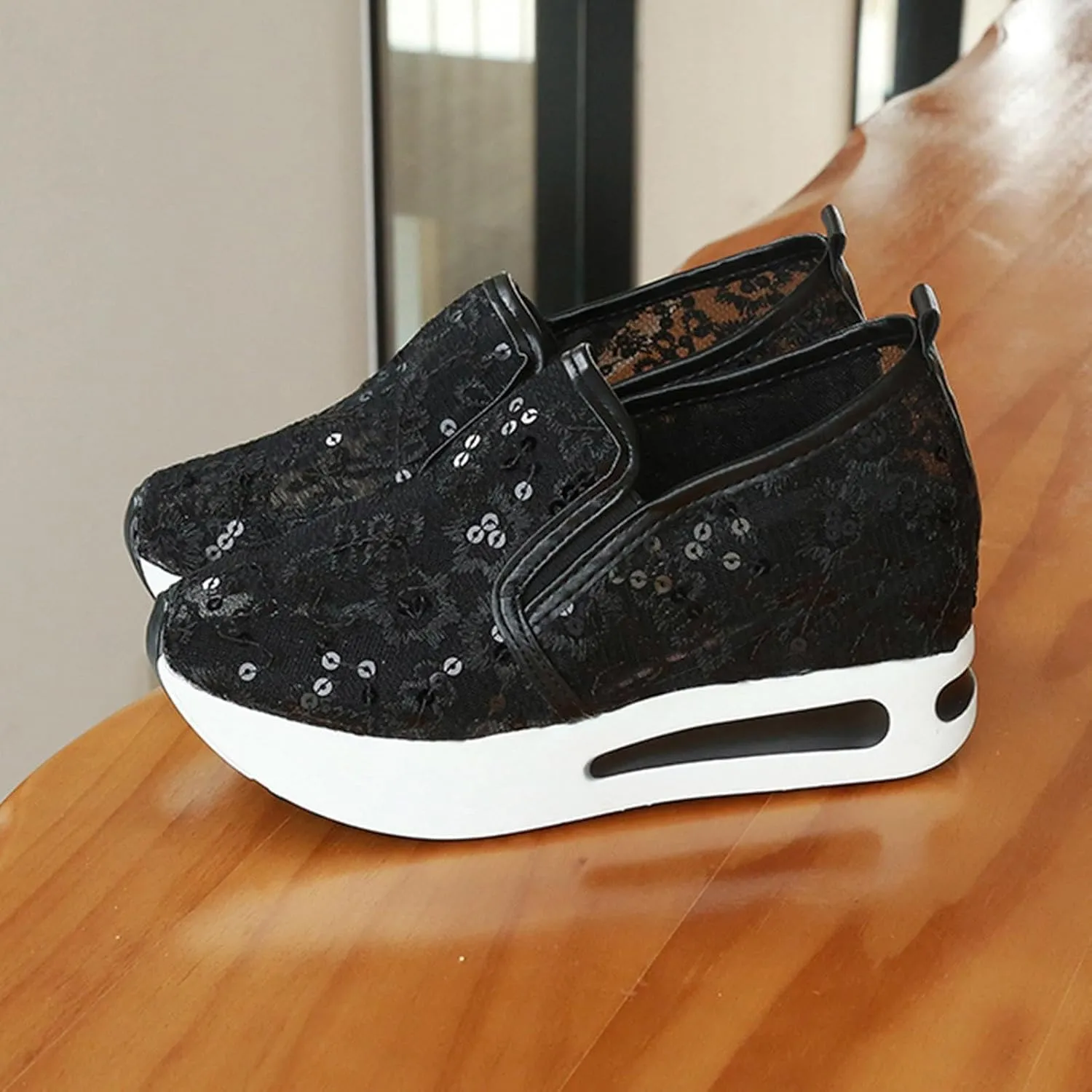 Womens Canvas Slip on Sneakers Walking Tennis Flat Dress Loafers Platform Wedge Mesh Shoes Embroidery Sneakers Casual Outdoor