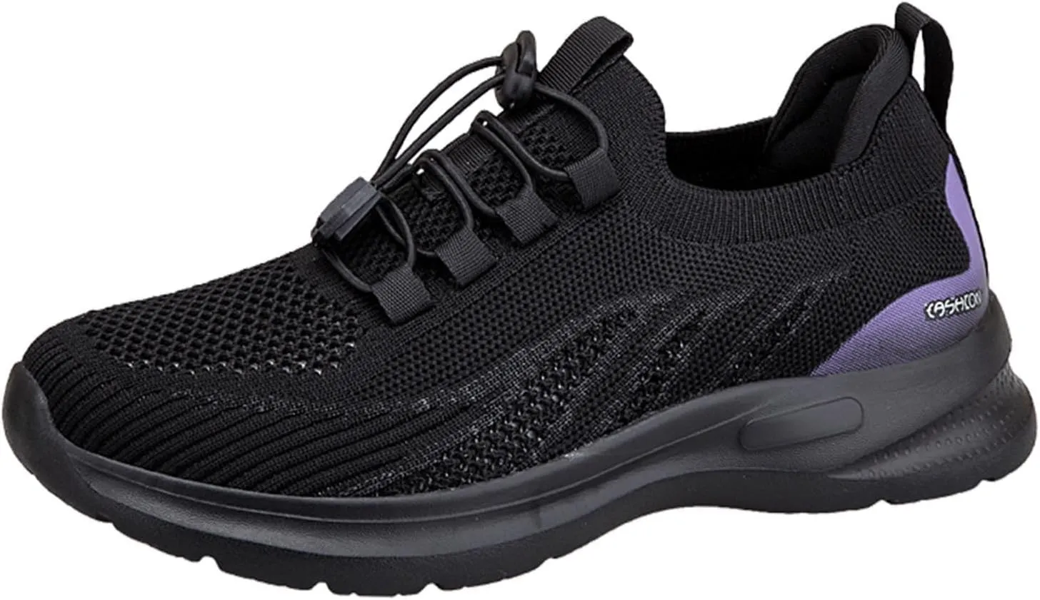 Womens Canvas Slip on Sneakers Walking Tennis Flat Dress Loafers Platform Wedge Mesh Shoes Embroidery Sneakers Casual T-Strap