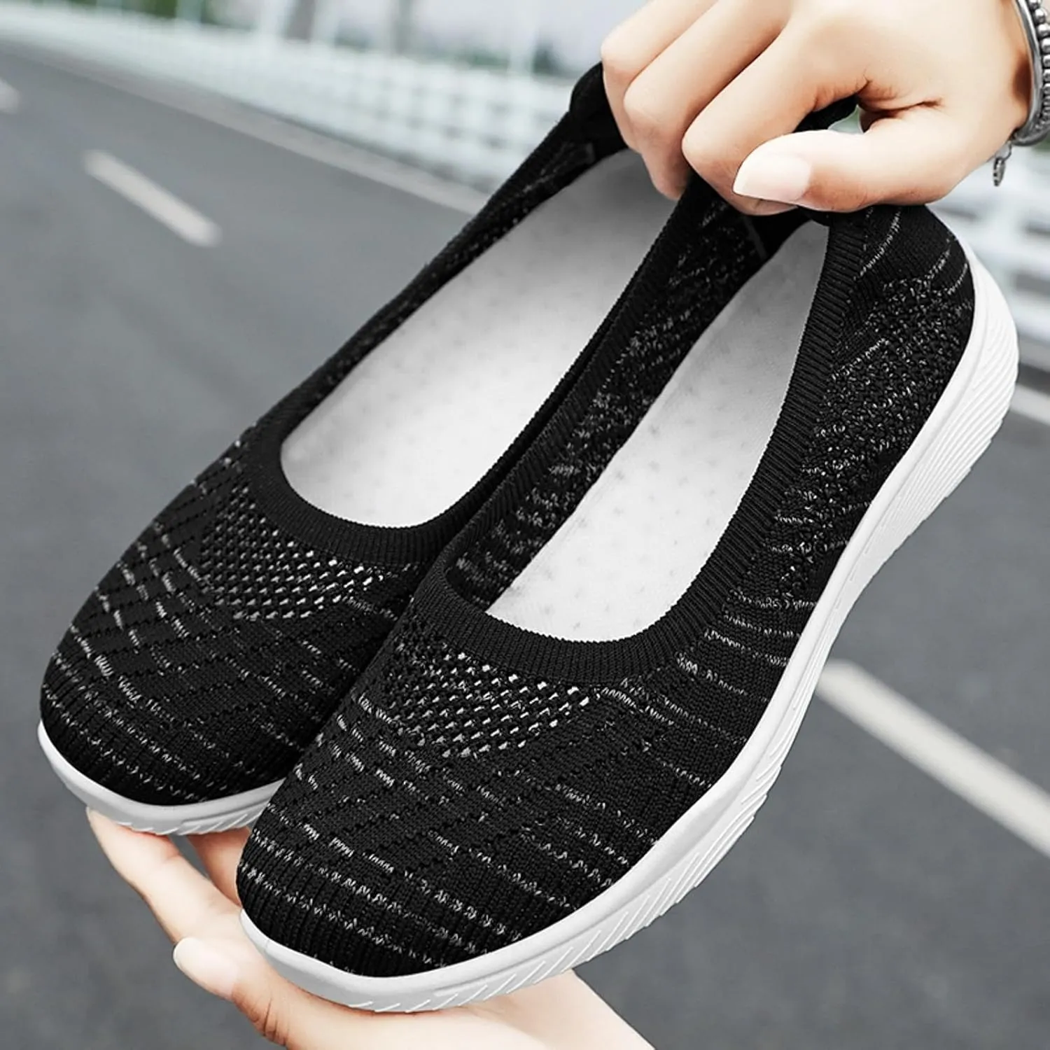 Womens Canvas Slip on Sneakers Walking Tennis Flat Dress Loafers Platform Wedge Mesh Shoes Embroidery Sneakers Casual T-Strap