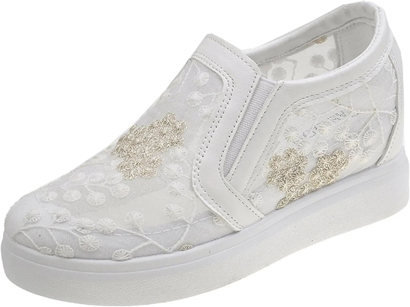 Womens Canvas Slip on Sneakers Walking Tennis Flat Dress Loafers Platform Wedge Mesh Shoes Embroidery Sneakers Casual