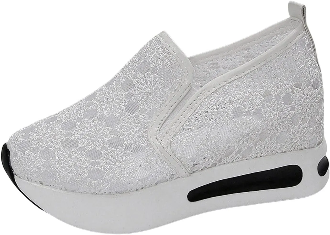 Womens Canvas Slip on Sneakers Walking Tennis Flat Dress Loafers Platform Wedge Mesh Shoes Embroidery Sneakers Casual