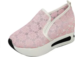 Womens Canvas Slip on Sneakers Walking Tennis Flat Dress Loafers Platform Wedge Mesh Shoes Embroidery Sneakers Casual