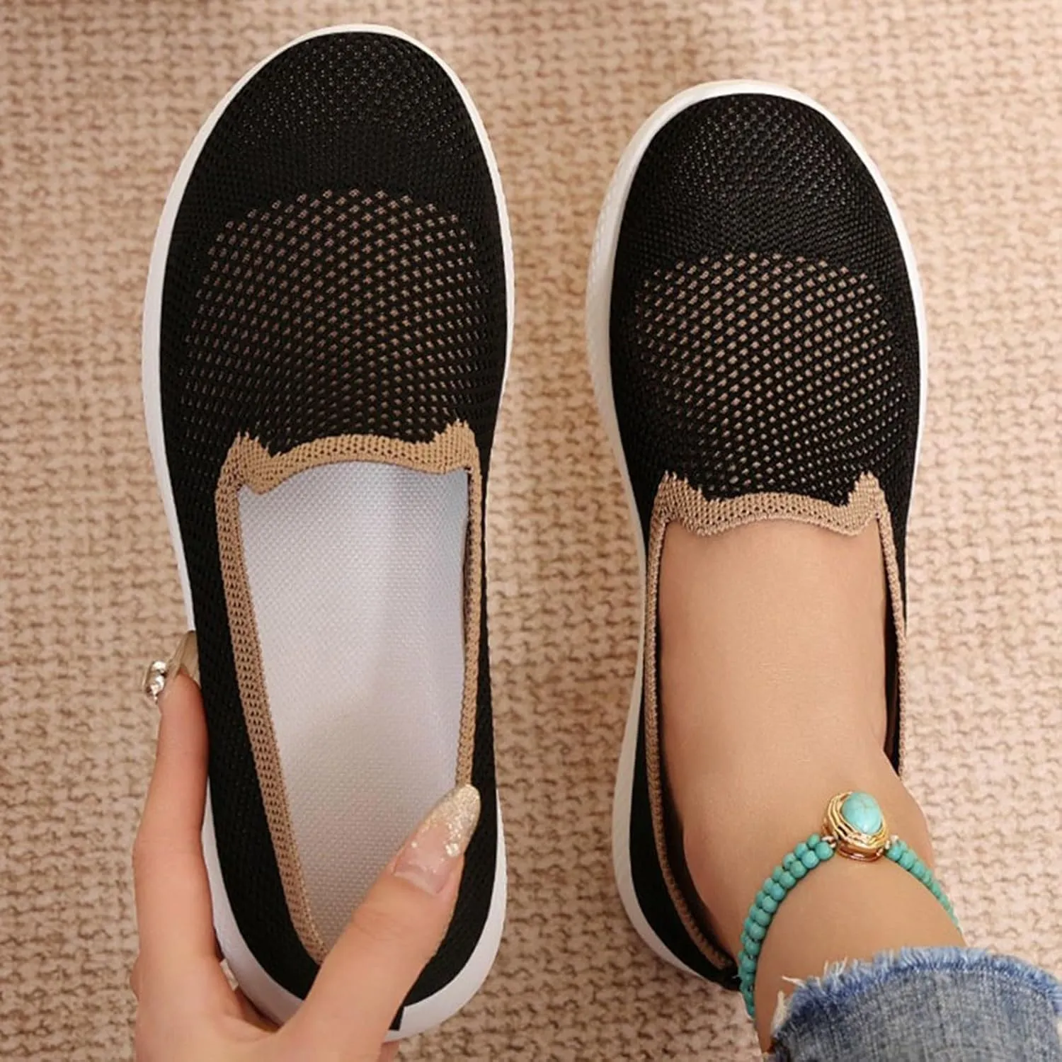 Women's Casual Shoes Comfortable Slip On Footwear Daily Wear Breathable Mesh Design Casual Slip on Tennis Shoes