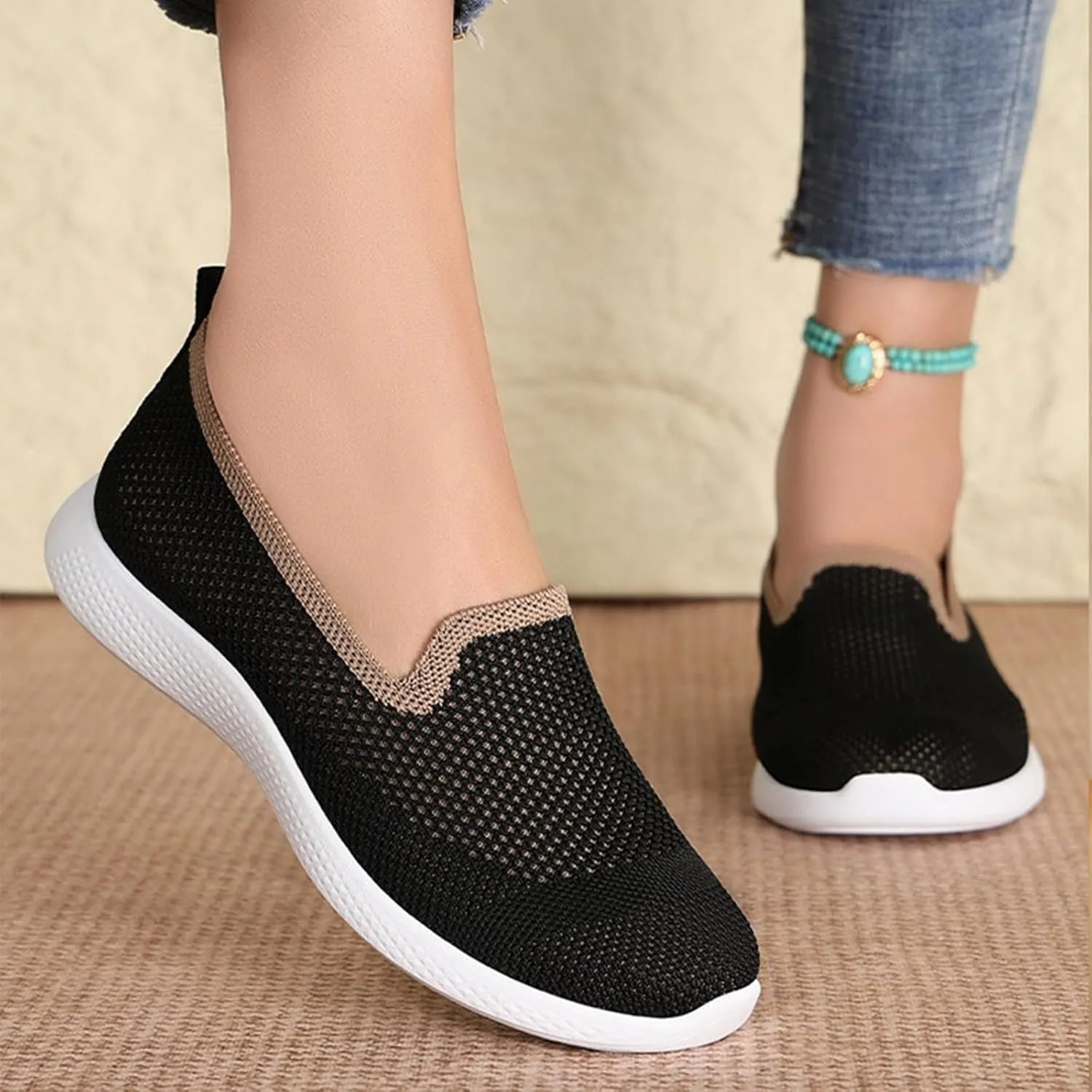 Women's Casual Shoes Comfortable Slip On Footwear Daily Wear Breathable Mesh Design Casual Slip on Tennis Shoes
