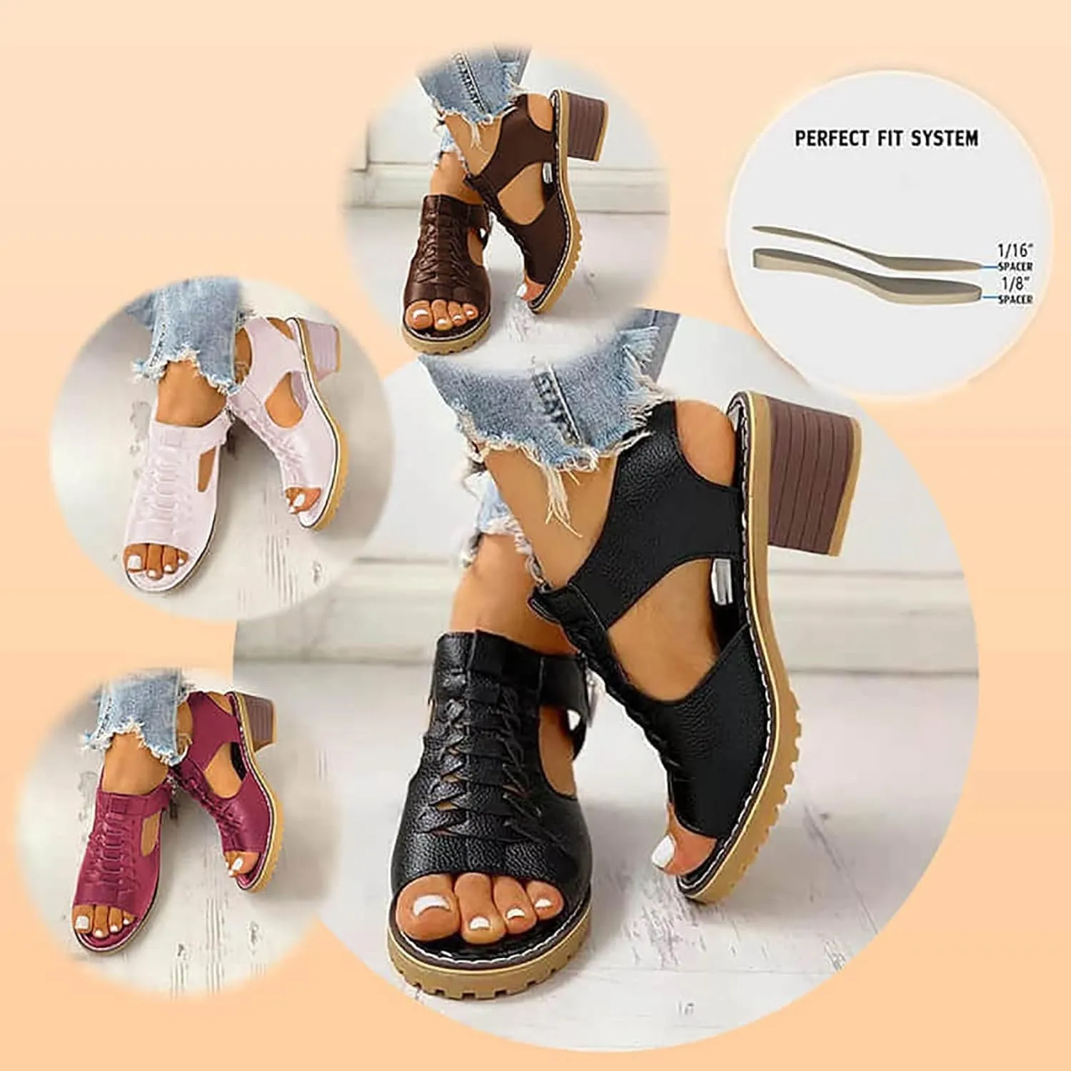 Women's Chunky Block Mid Heels Sandals Women‘s Open Toe Dressy Summer Shoes Zipper Ankle Strap Low Classic Platform Heel Sandal Fashion Wedding Party Dress Straps Comfortable Walking Shoes