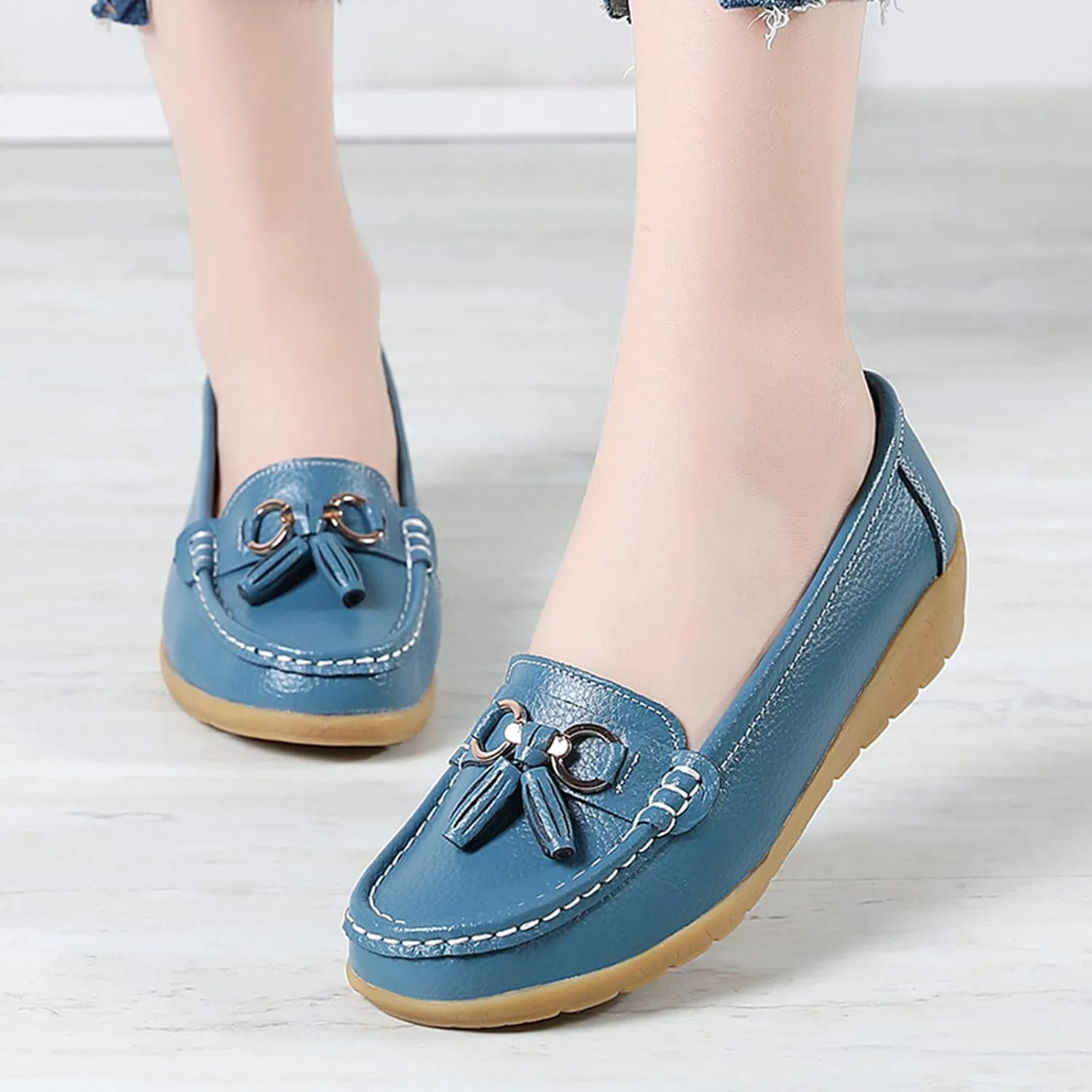Womens Comfort Walking Flat Loafer Slip On Leather Loafer Comfortable Flat Shoes Outdoor Driving Womens Reefs Size 8