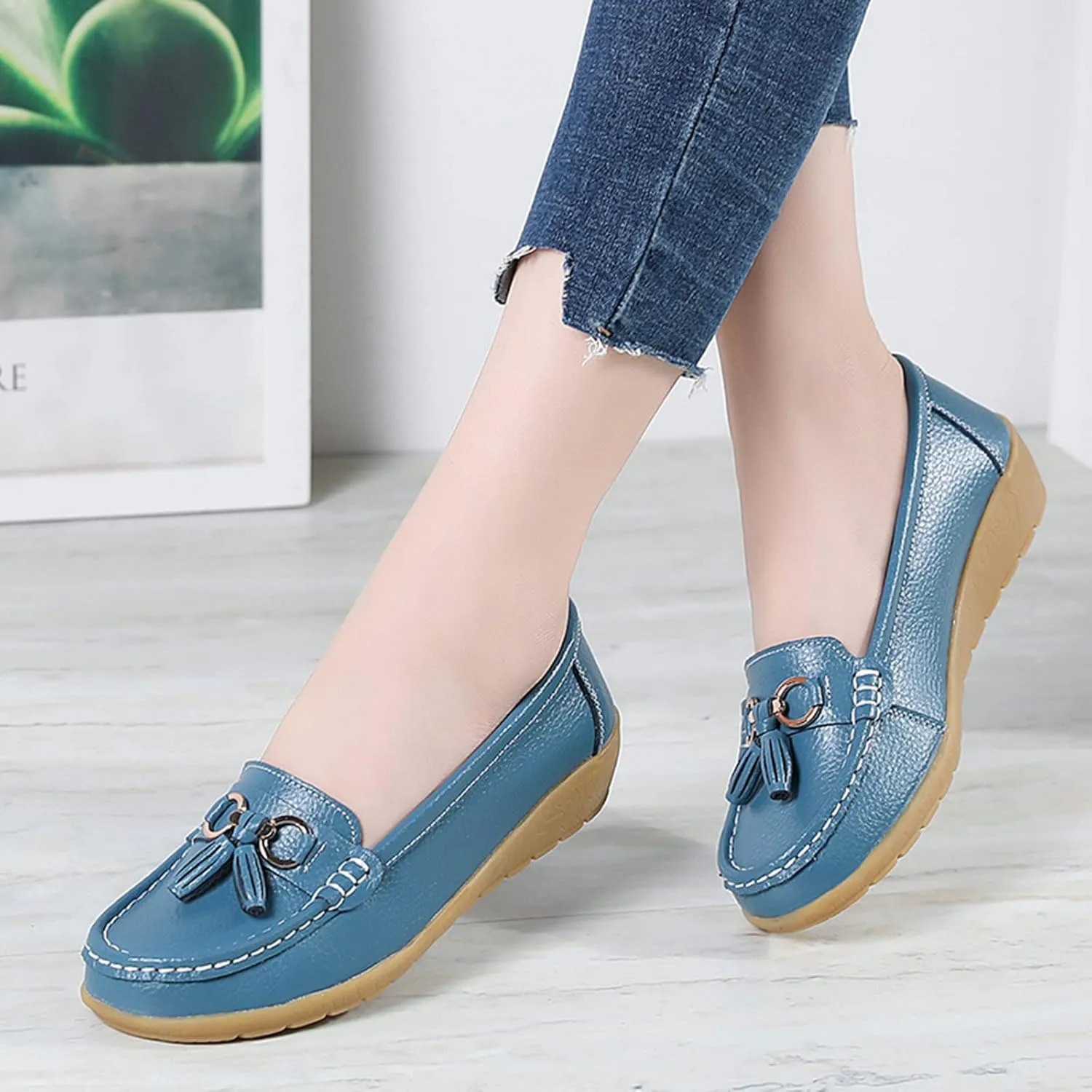 Womens Comfort Walking Flat Loafer Slip On Leather Loafer Comfortable Flat Shoes Outdoor Driving Womens Reefs Size 8