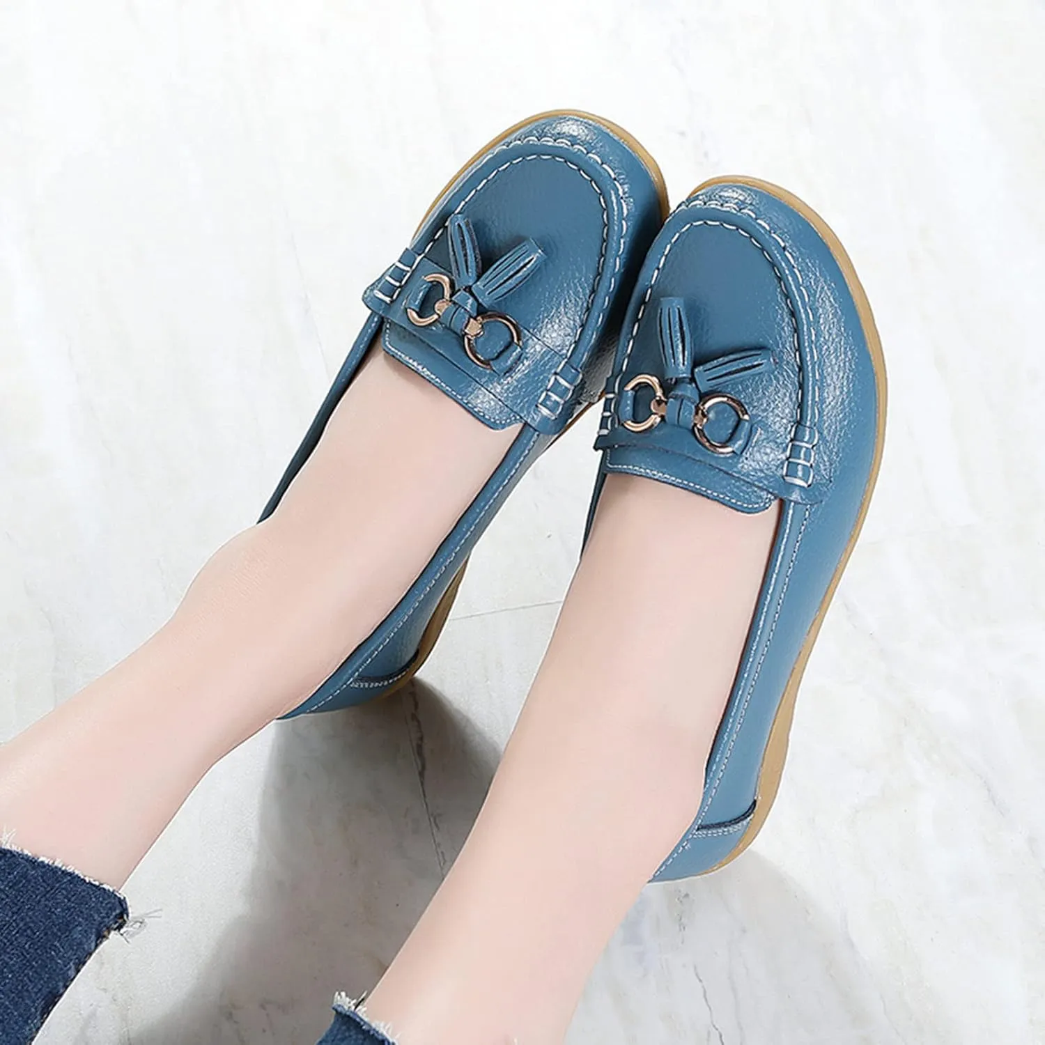 Womens Comfort Walking Flat Loafer Slip On Leather Loafer Comfortable Flat Shoes Outdoor Driving Womens Reefs Size 8