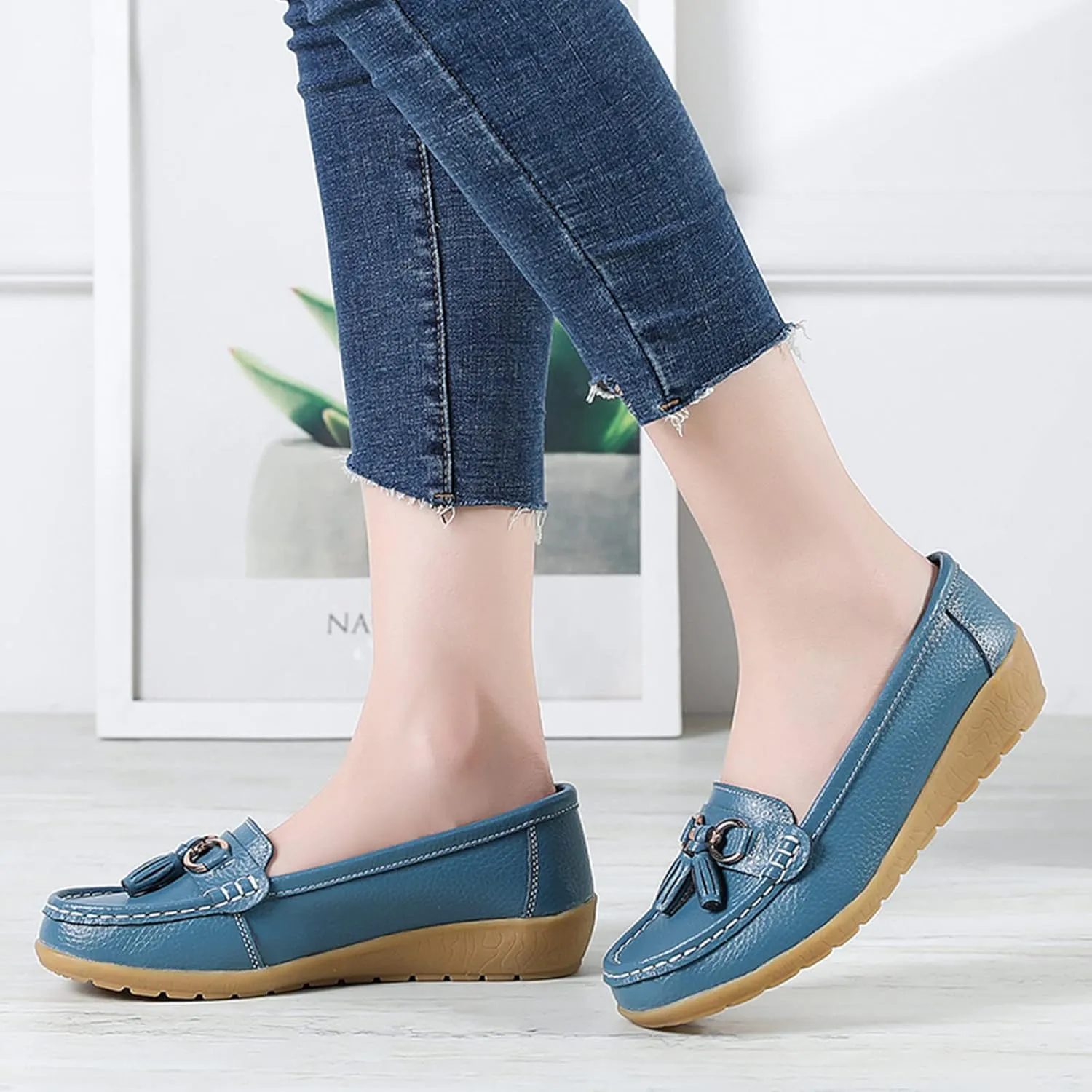 Womens Comfort Walking Flat Loafer Slip On Leather Loafer Comfortable Flat Shoes Outdoor Driving Womens Reefs Size 8