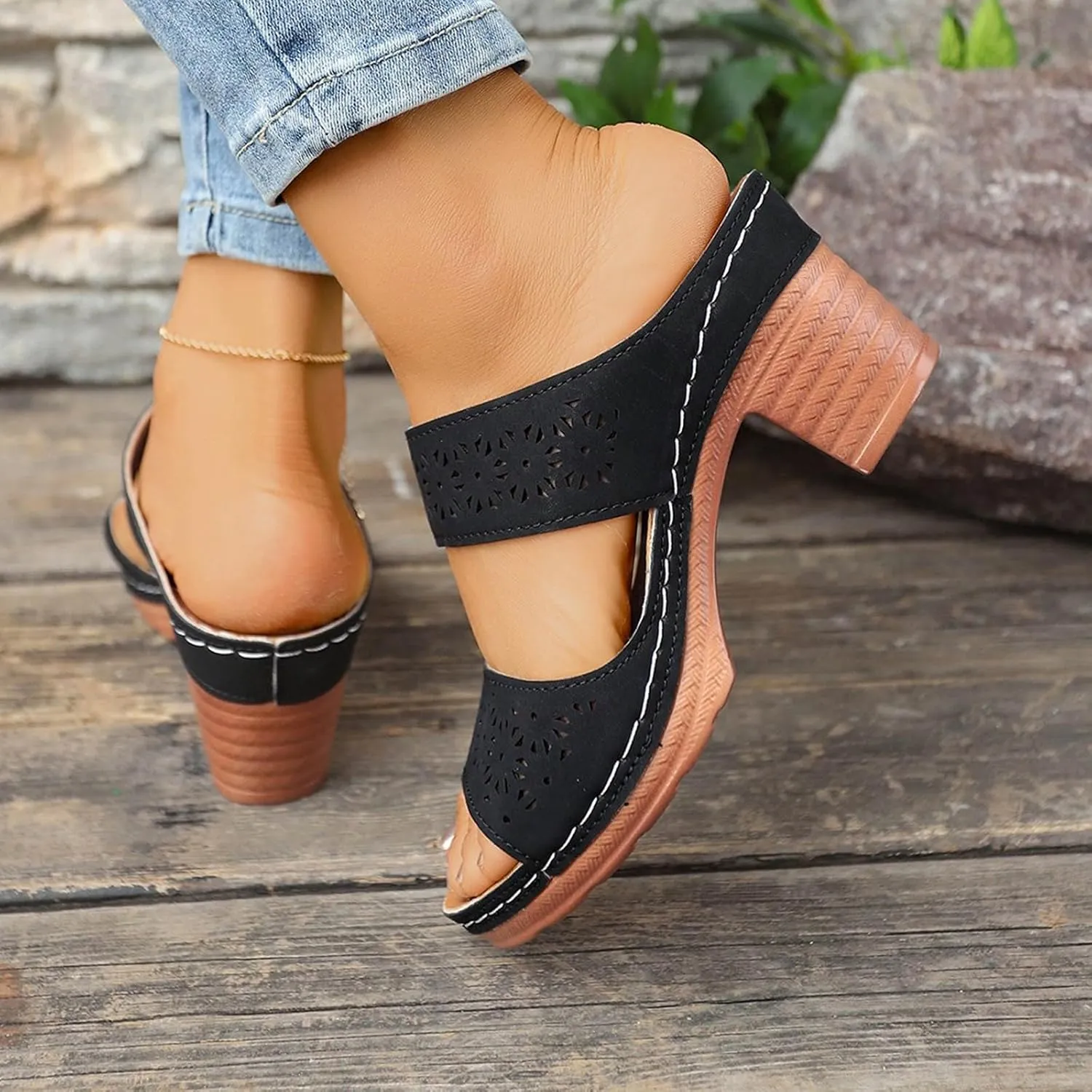 Women’s Comfortable Open Toe Crisscross Straps Slip on Wedge Sandals Orthopedic Dressy Comfort Slides Women