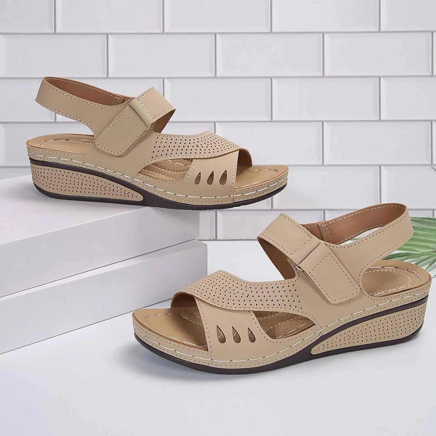 Women's Comfortable Slip On Sandals Open Toe Casual Walking Shoes for Summer Spring Fall Beach Vacation Dressy