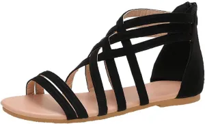 Women's Cross Strappy Sandals Summer Flat Fisherman Zipper Thong Gladiator Strap Sandals