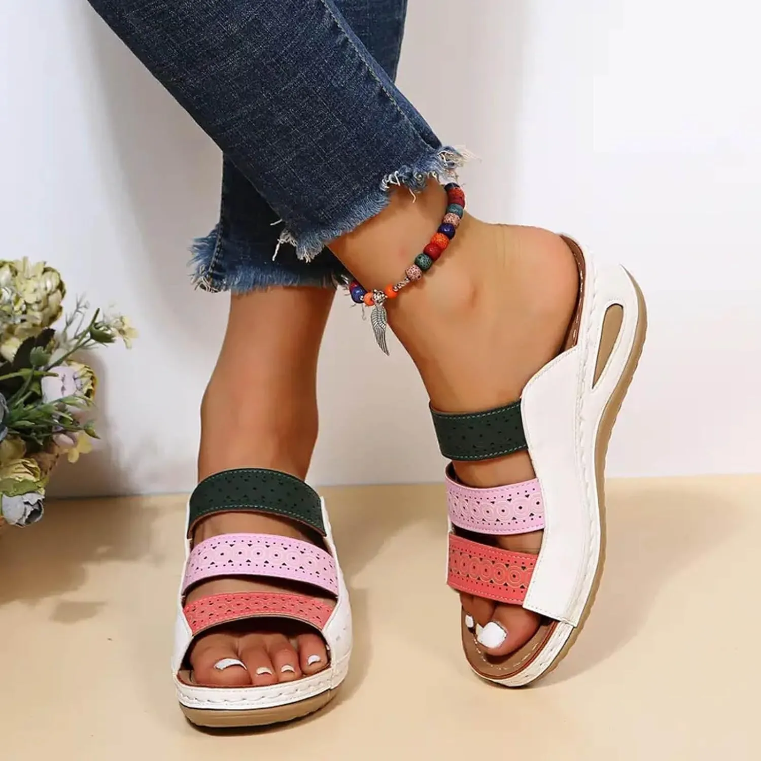 Women's Fashion Platform Sandals Lightweight Travel Sandals Pillow Slippers Breathable Casual Sandals