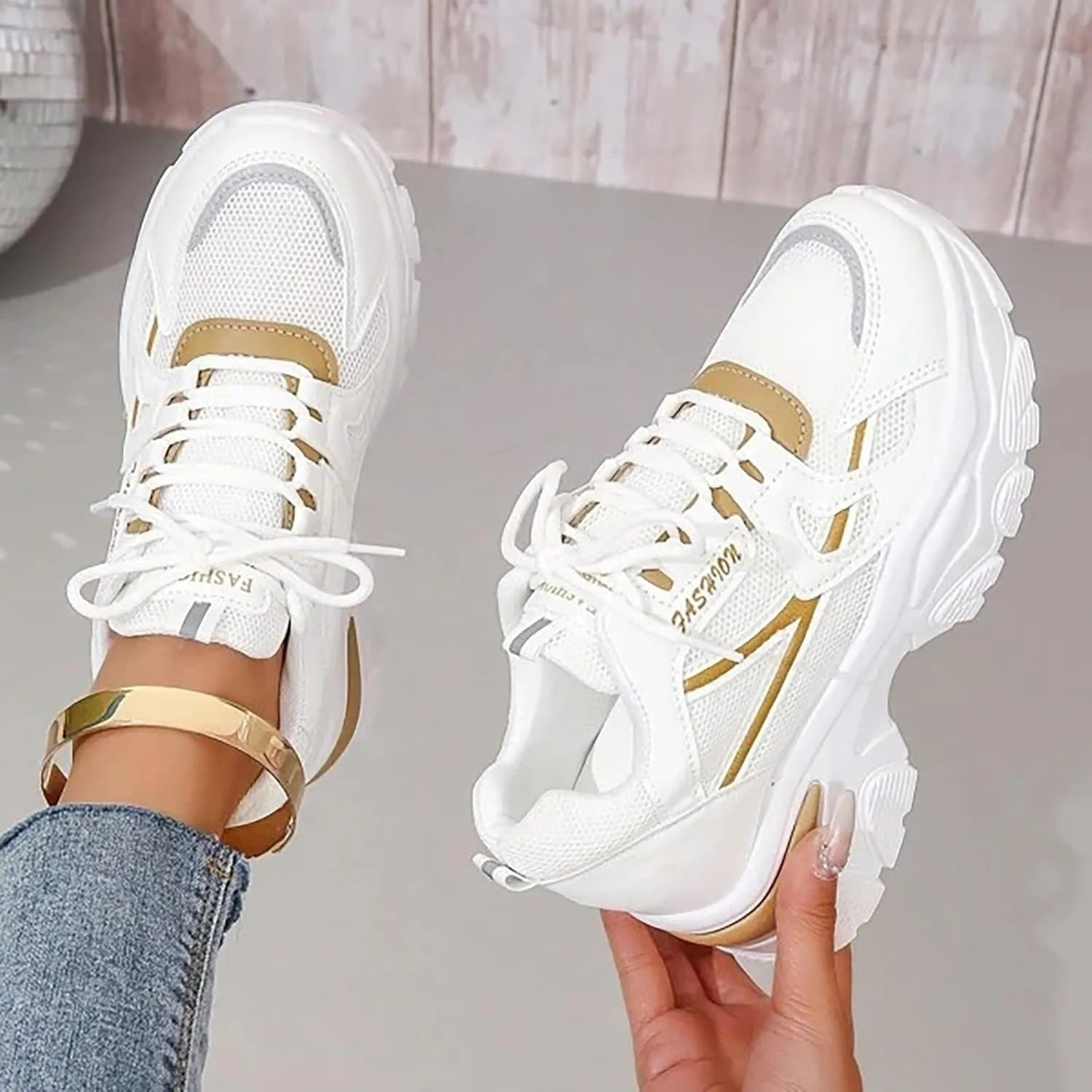 Women’s Fashion Platform Sneakers Breathable White Leather Mesh Teenage Girls Comfort Casual Sport Walking Shoes Arch support