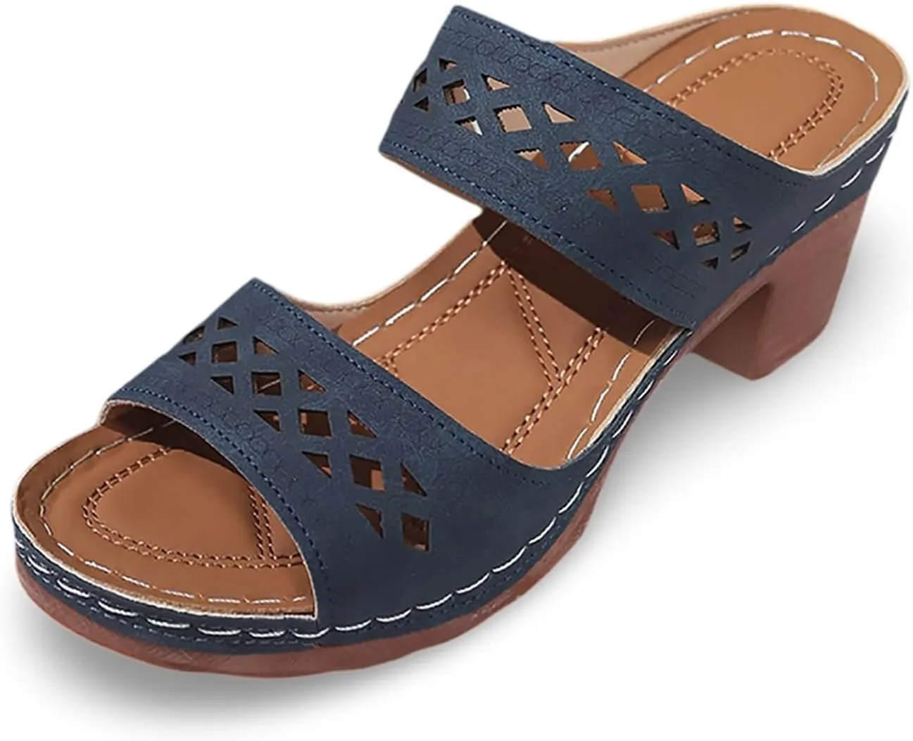 Women's Heeled Sandals Open Toe Slip On Block Womens Chunky Mid Heels Ankle Strap Sandal Slippers