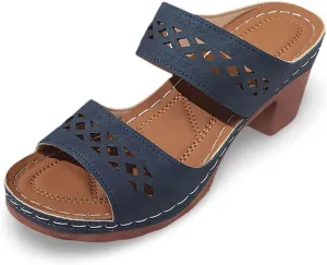 Women's Heeled Sandals Open Toe Slip On Block Womens Chunky Mid Heels Ankle Strap Sandal Slippers