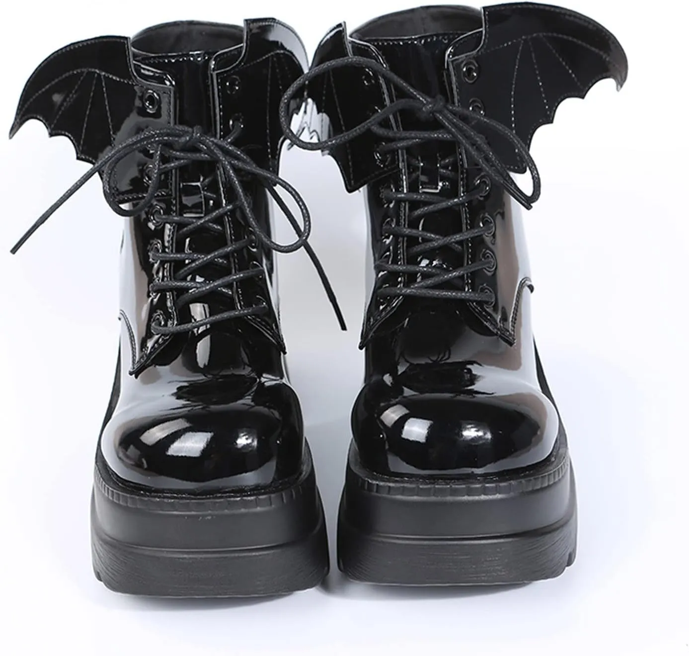 Women's Lace-Up Combat Boots Gothic Platform Mid Calf Wedges Chunky High Heel Round Toe Side Zip Punk Ankle Booties