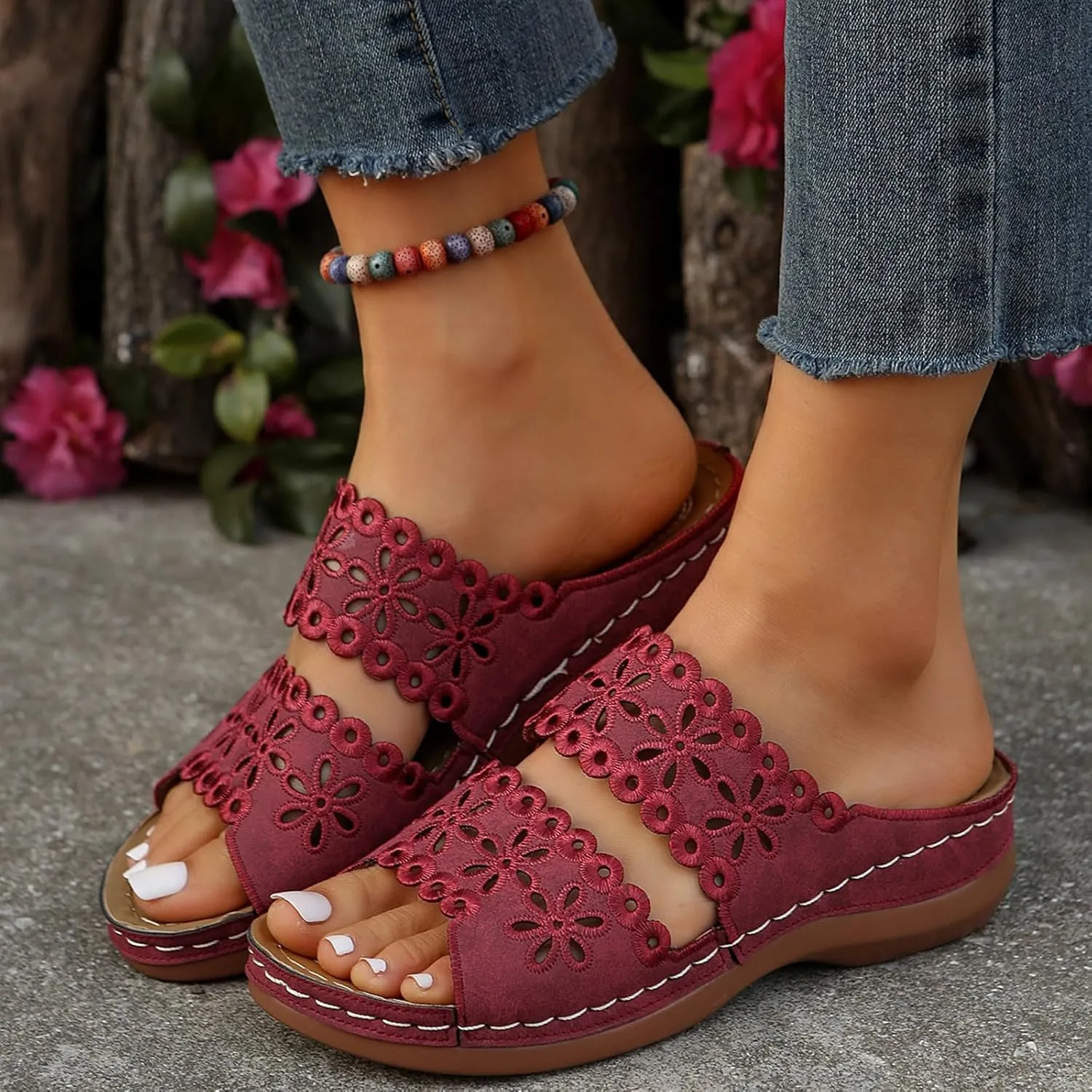 Women's Non Slip Slippers Open Toe Flatform Wedge Casual Sandal Banquet Sandals Beach Non Slip Wedge Sandals