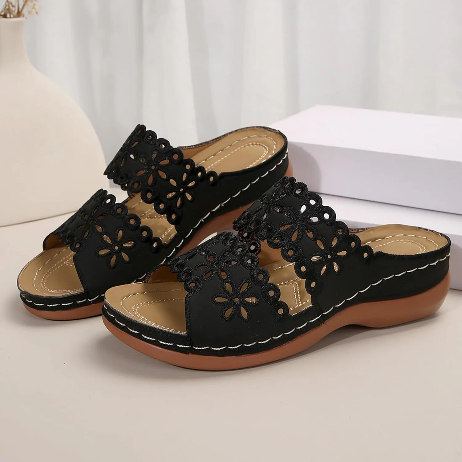 Women's Non Slip Slippers Open Toe Flatform Wedge Casual Sandal Banquet Sandals Beach Non Slip Wedge Sandals