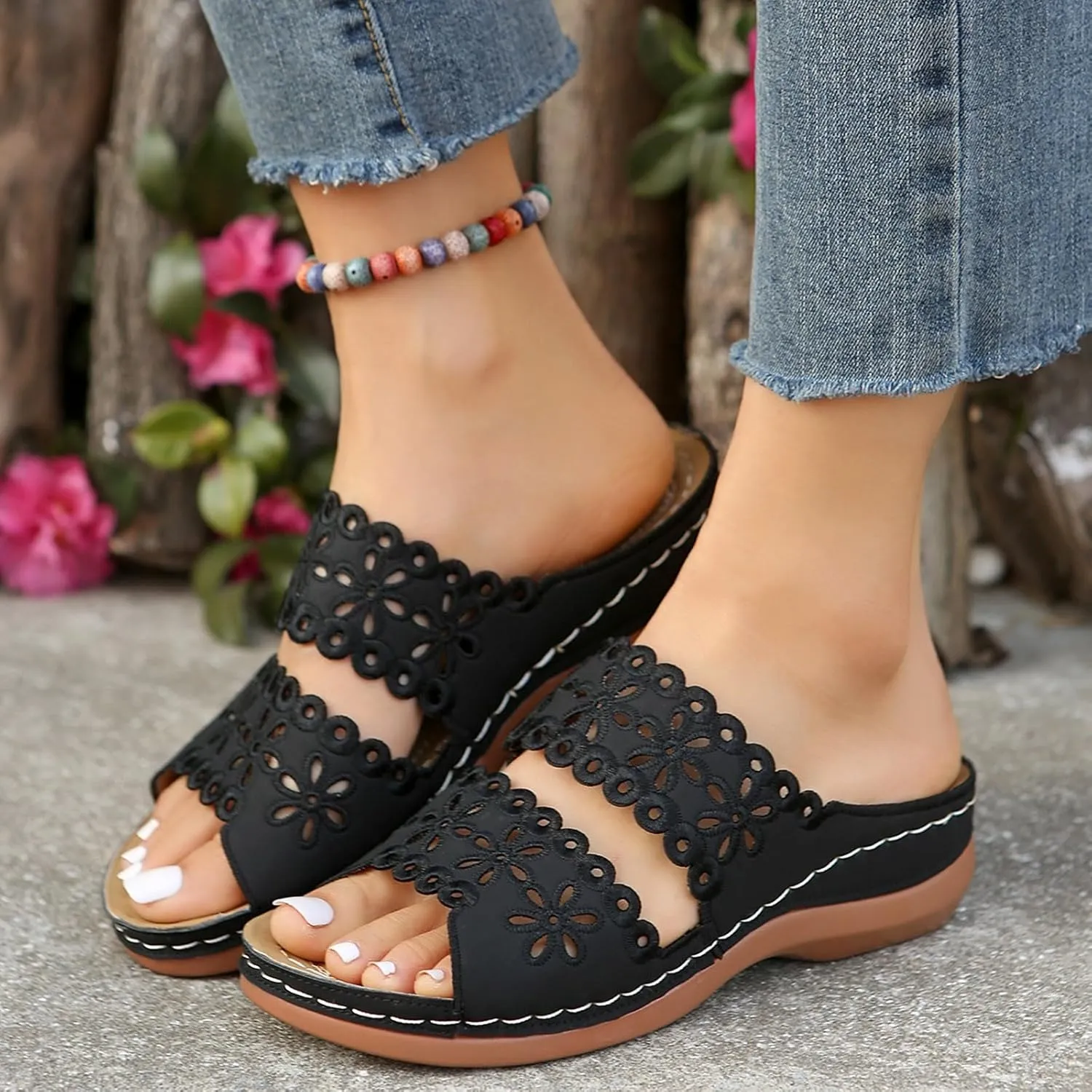 Women's Non Slip Slippers Open Toe Flatform Wedge Casual Sandal Banquet Sandals Beach Non Slip Wedge Sandals
