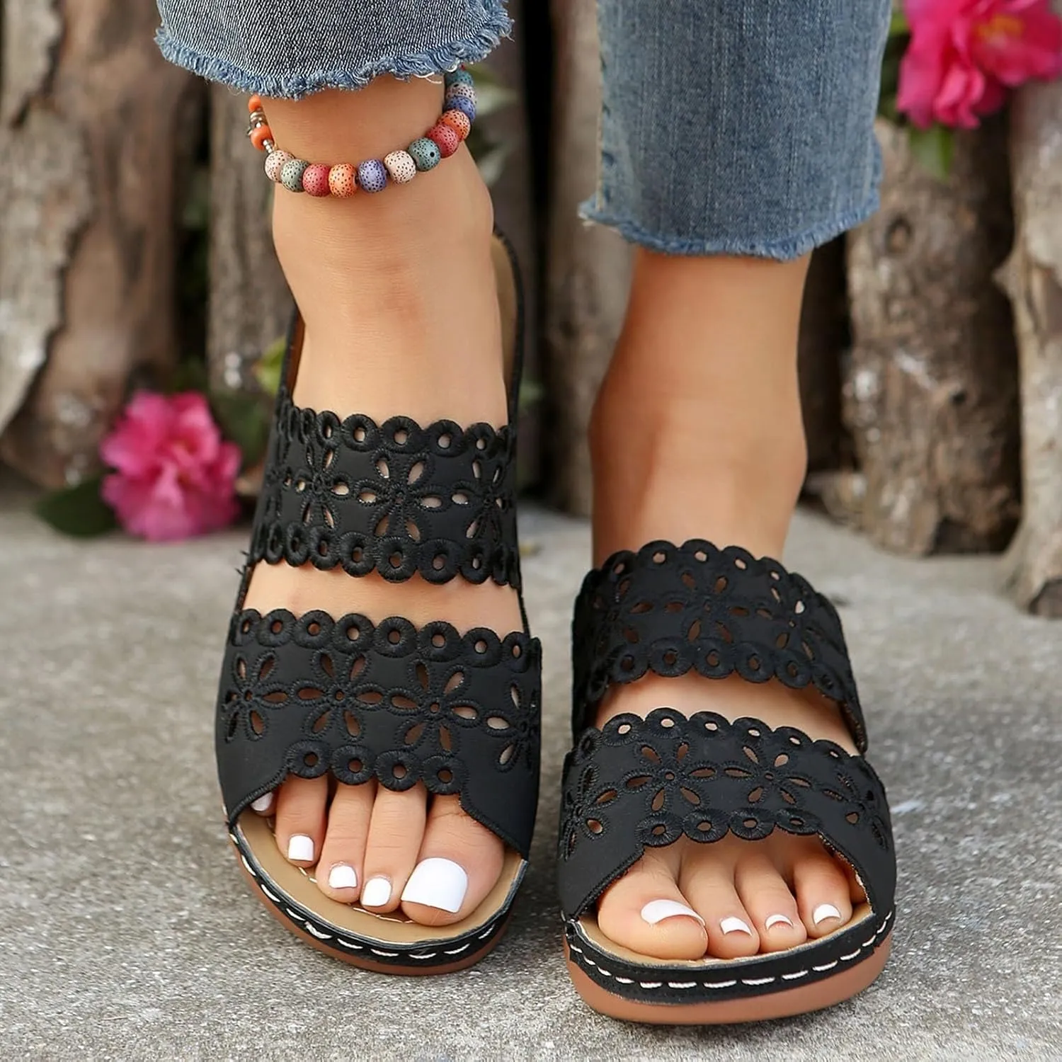 Women's Non Slip Slippers Open Toe Flatform Wedge Casual Sandal Banquet Sandals Beach Non Slip Wedge Sandals