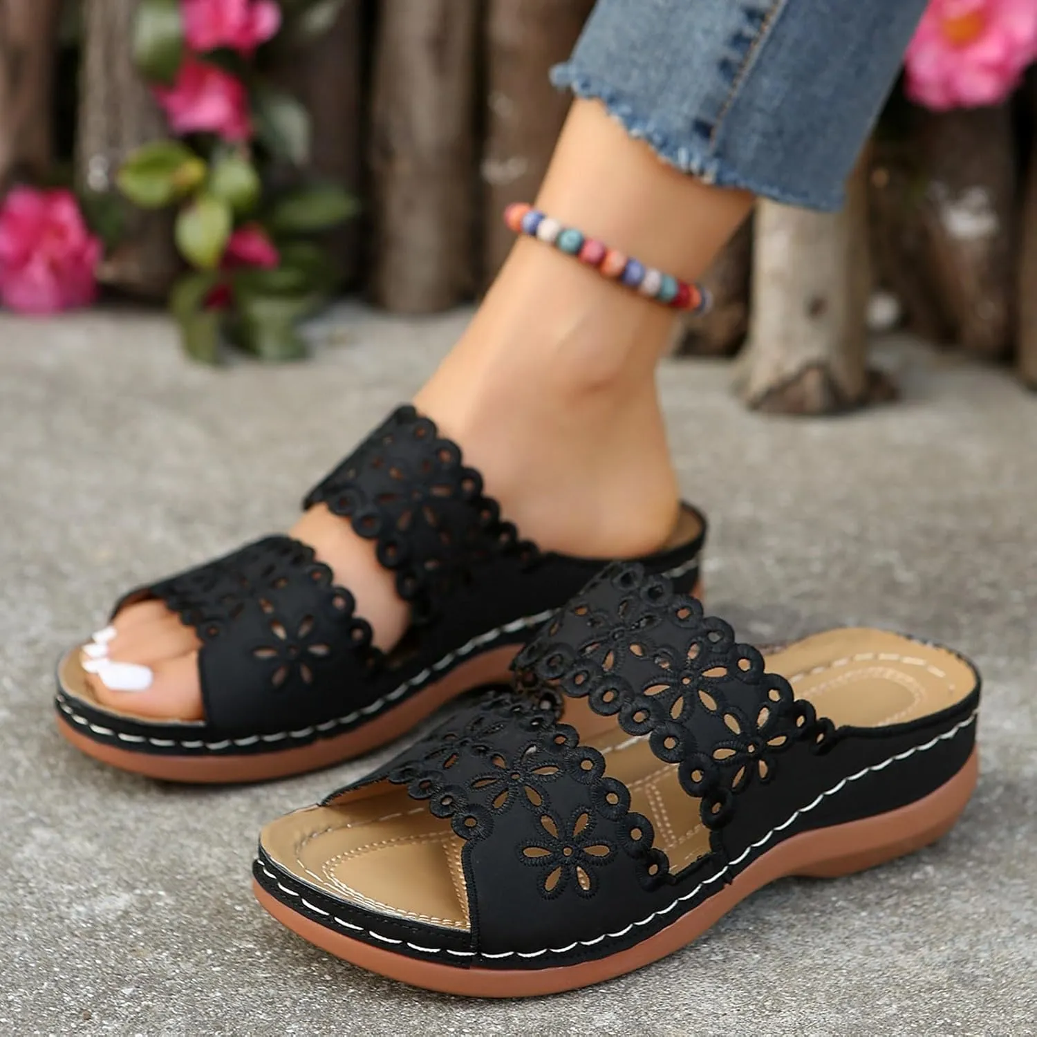 Women's Non Slip Slippers Open Toe Flatform Wedge Casual Sandal Banquet Sandals Beach Non Slip Wedge Sandals
