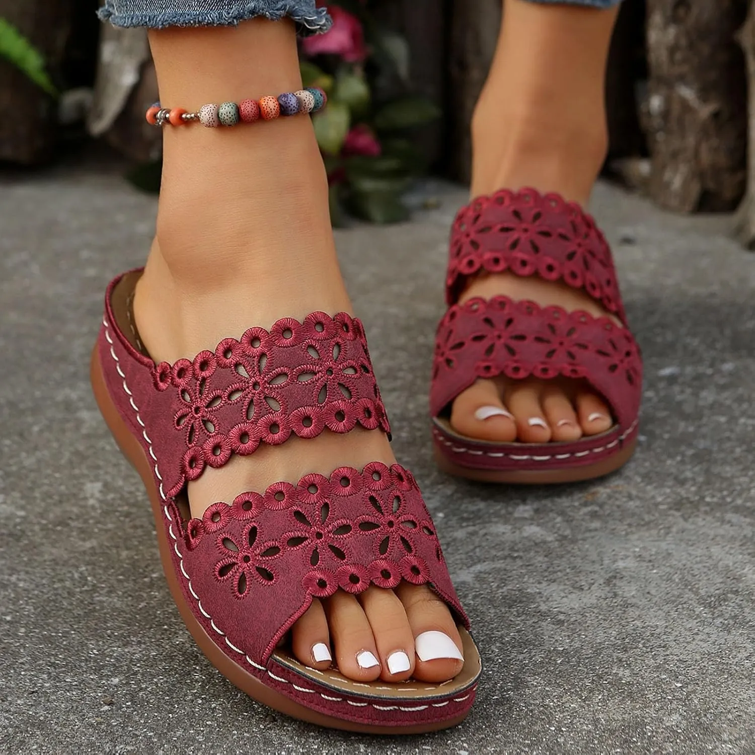 Women's Non Slip Slippers Open Toe Flatform Wedge Casual Sandal Banquet Sandals Beach Non Slip Wedge Sandals