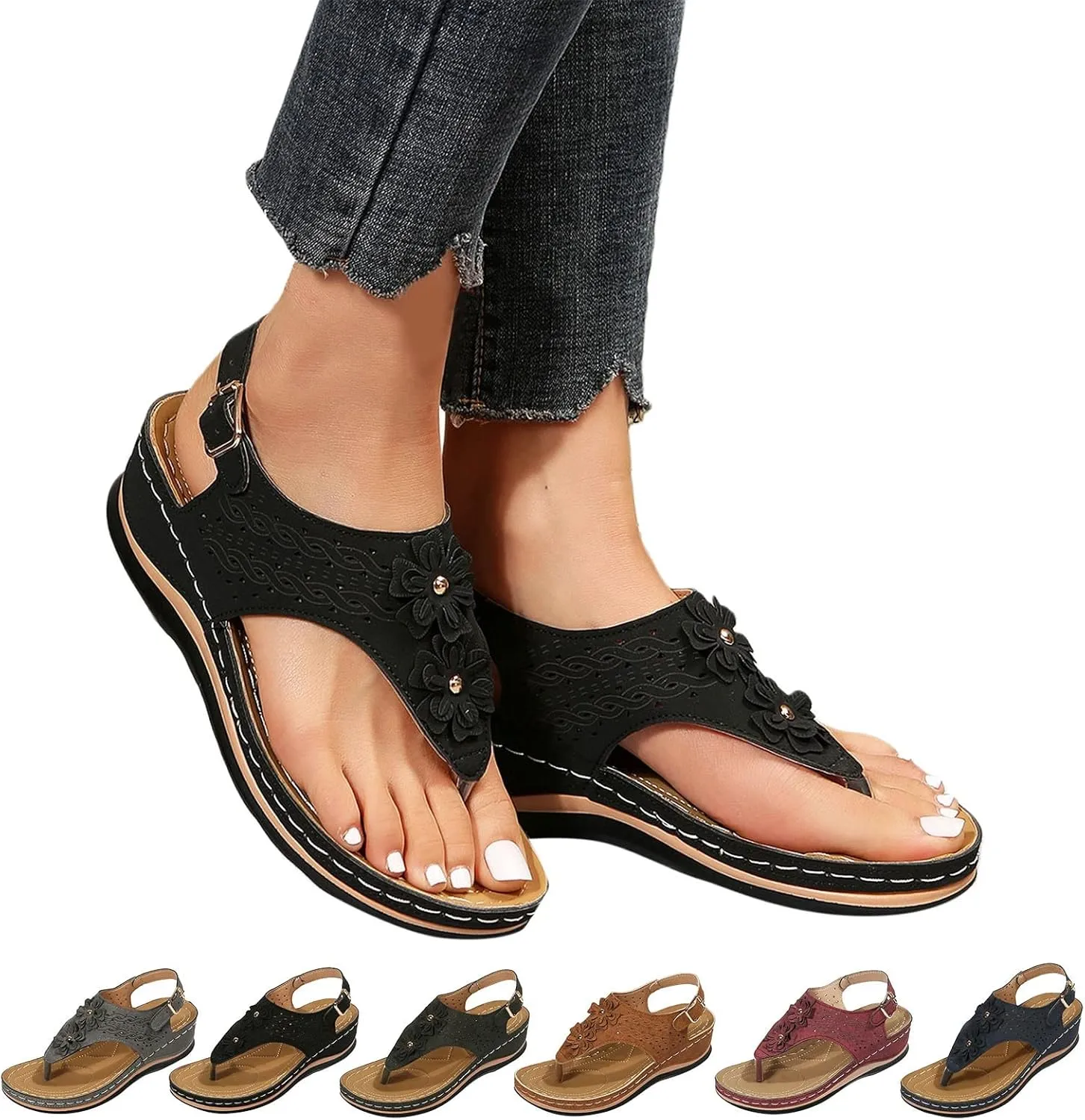 Womens Orthopedic Sandals Comfortable Dressy Flip Flops Beach Dressy Low Wedge Sandal Dressy Summer Heel Arch Support Shoes for Women Wedge Shoes Slip On Dressy Women's Orthotic Shoe
