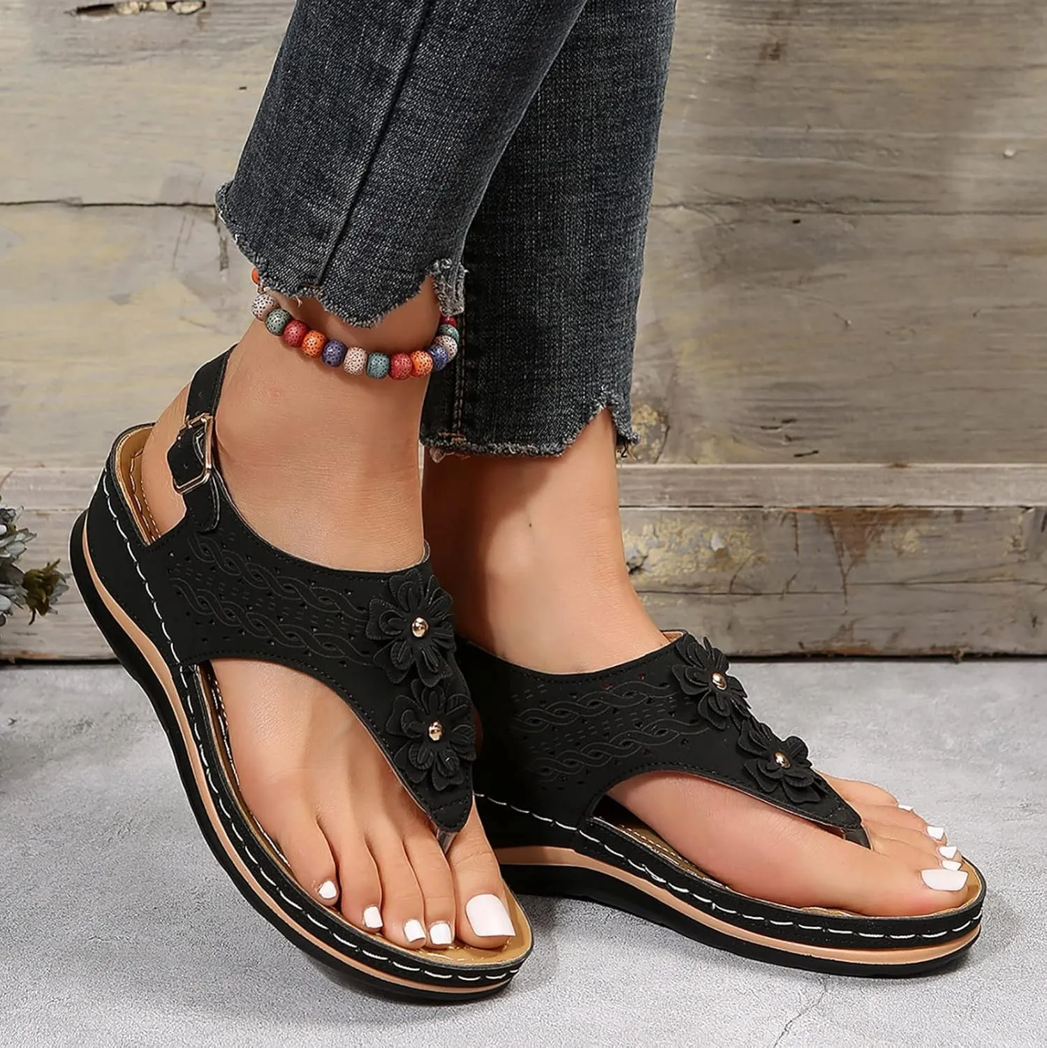 Womens Orthopedic Sandals Comfortable Dressy Flip Flops Beach Dressy Low Wedge Sandal Dressy Summer Heel Arch Support Shoes for Women Wedge Shoes Slip On Dressy Women's Orthotic Shoe
