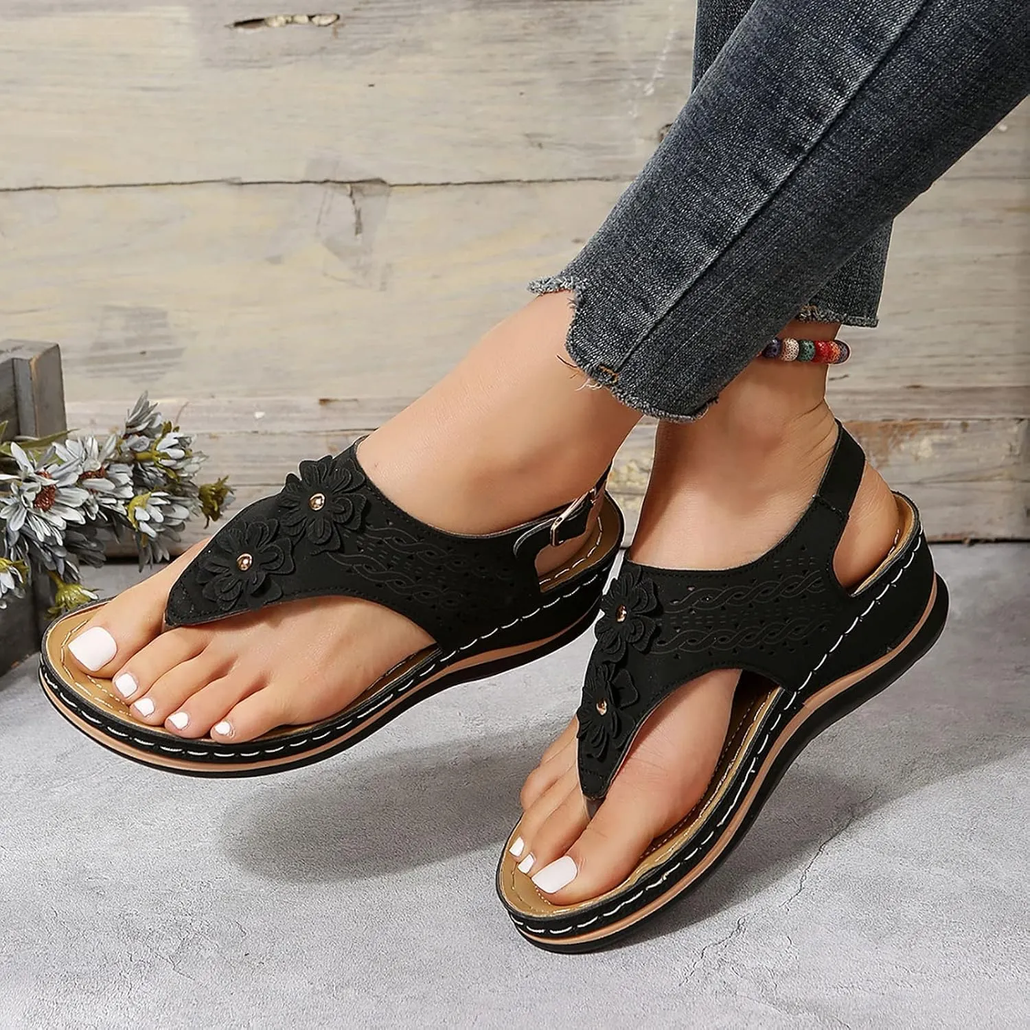 Womens Orthopedic Sandals Comfortable Dressy Flip Flops Beach Dressy Low Wedge Sandal Dressy Summer Heel Arch Support Shoes for Women Wedge Shoes Slip On Dressy Women's Orthotic Shoe