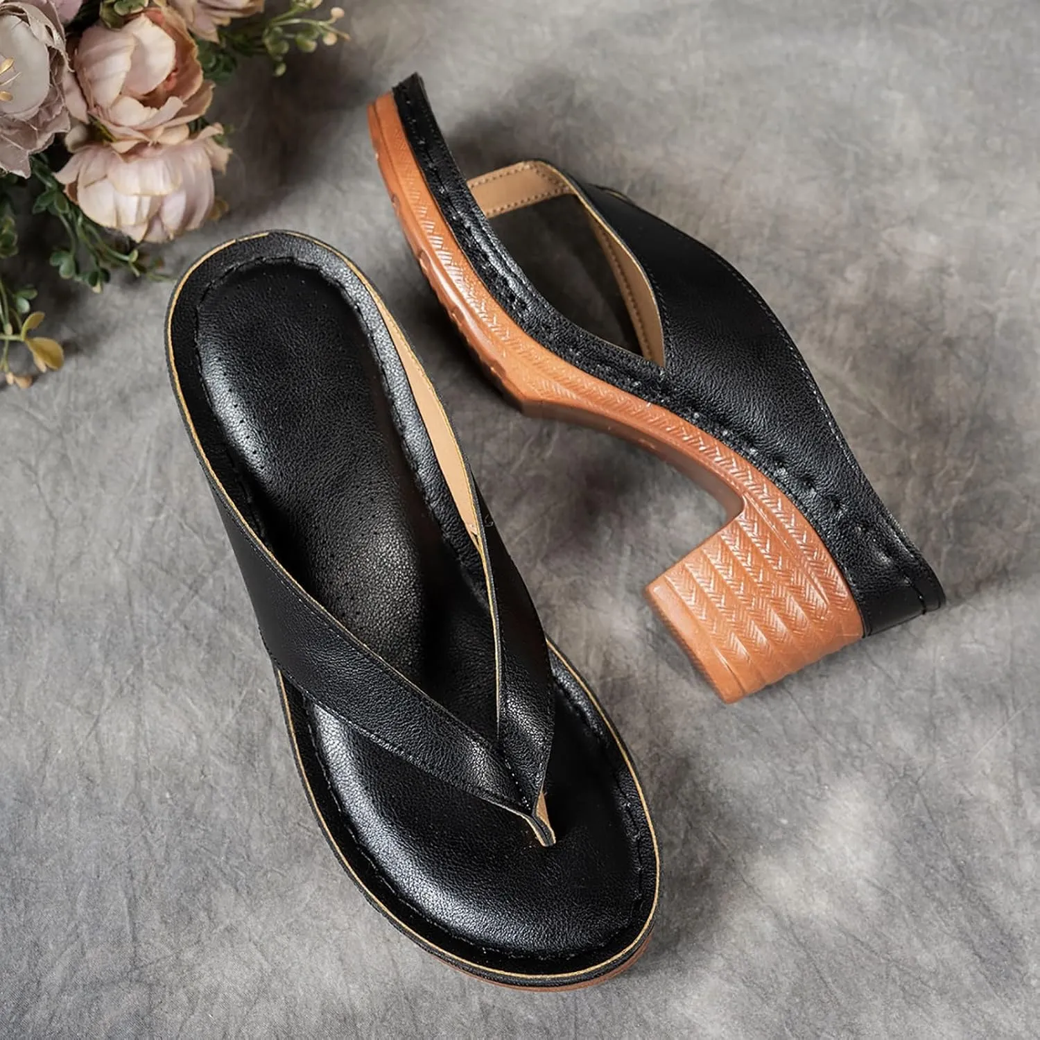 Women's Platform Chunky Heels Low Block Heeled Sandals Open Toe Slides Fashion Wedding Party Dress Sandals Casual Summer Mules Slip-on Shoes (b1-Black, 8)