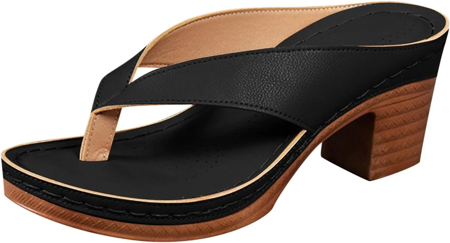 Women's Platform Chunky Heels Low Block Heeled Sandals Open Toe Slides Fashion Wedding Party Dress Sandals Casual Summer Mules Slip-on Shoes (b1-Black, 8)