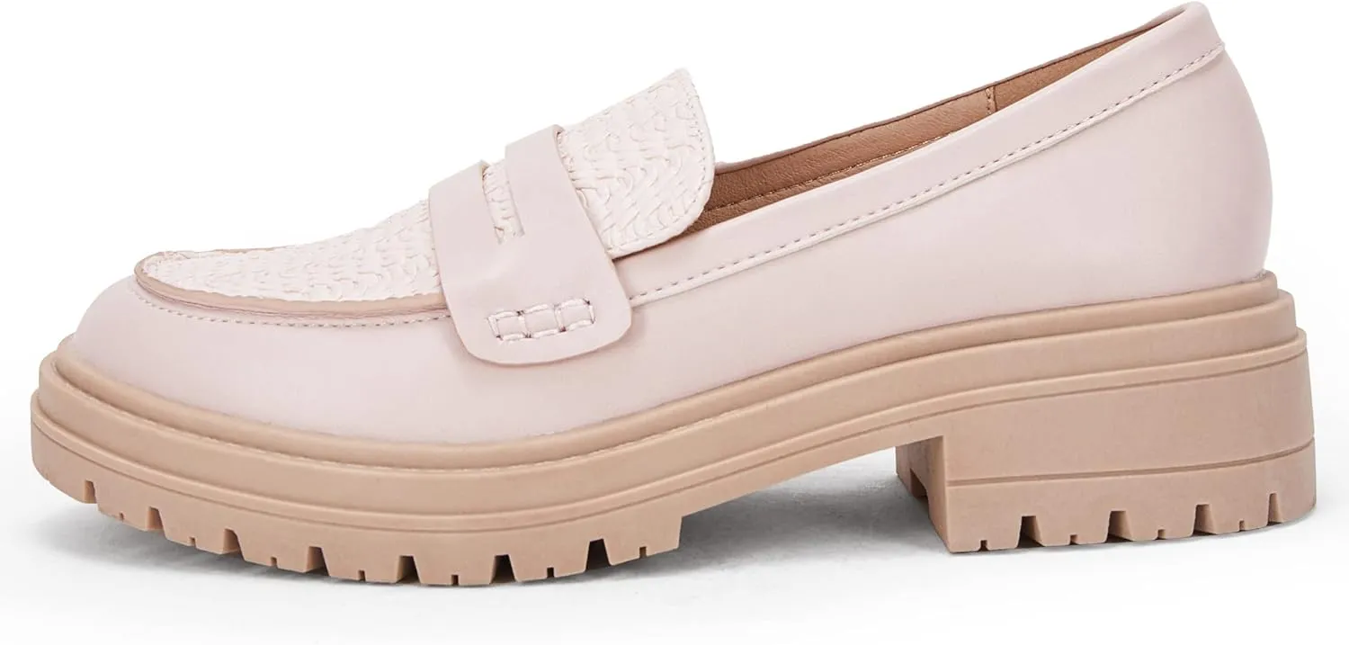 Women's Platform Penny Loafers Comfort Chunky Heel Slip On Business Work Dress Shoes