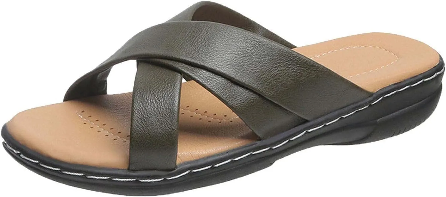 Womens Sandals Comfortable Wedge Slippers Summer Cross Straps Slip on Soft Cushion Slides Vintage Casual Open Toe Outdoor Ladies Shoes Sandalias