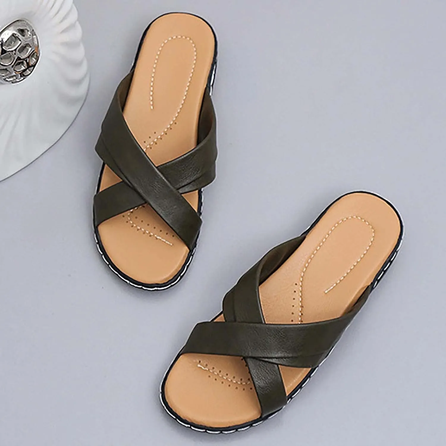 Womens Sandals Comfortable Wedge Slippers Summer Cross Straps Slip on Soft Cushion Slides Vintage Casual Open Toe Outdoor Ladies Shoes Sandalias
