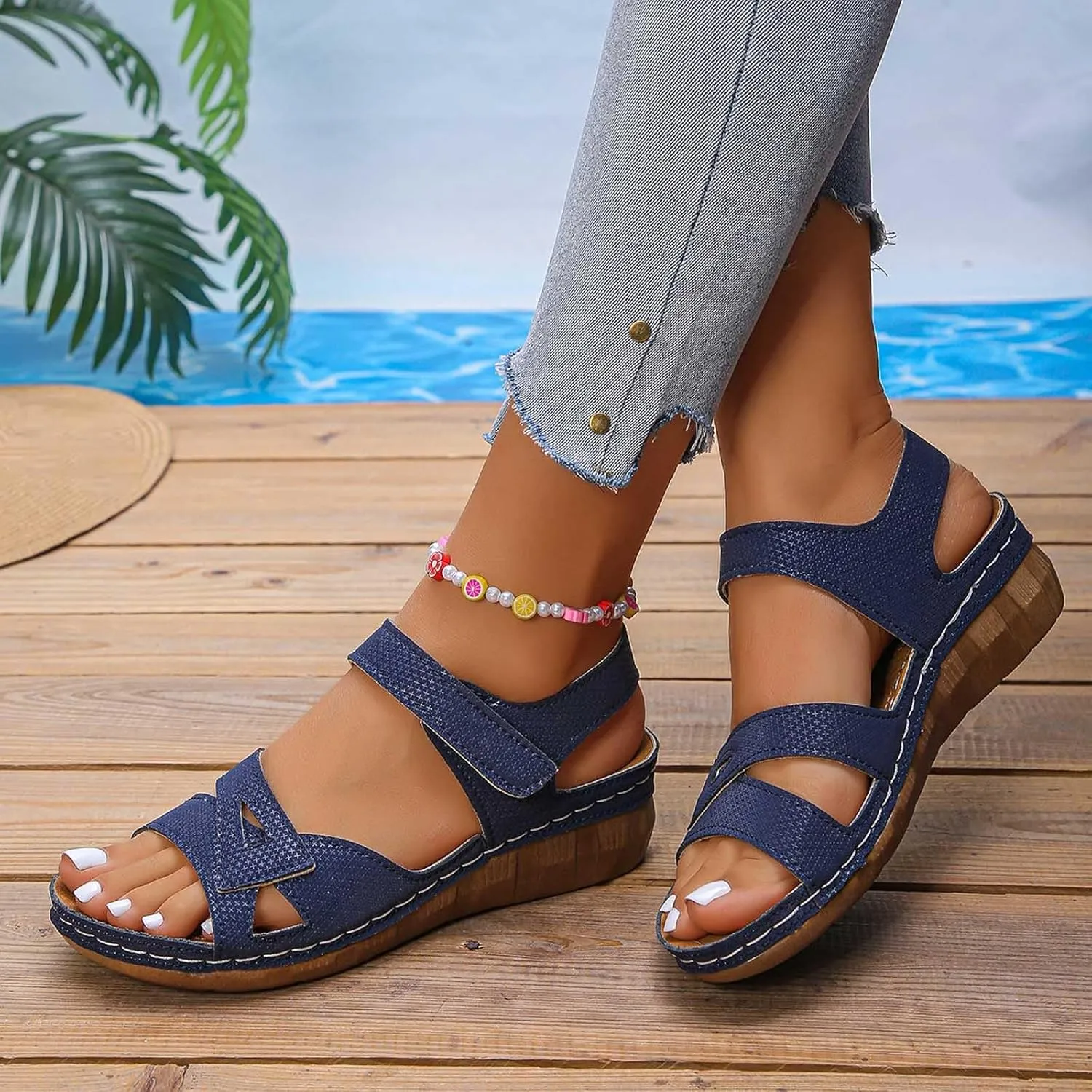 Women's Summer Fashion Leather Sandals Breathable Comfortable Lightweight Shoes Sandal Low Heel