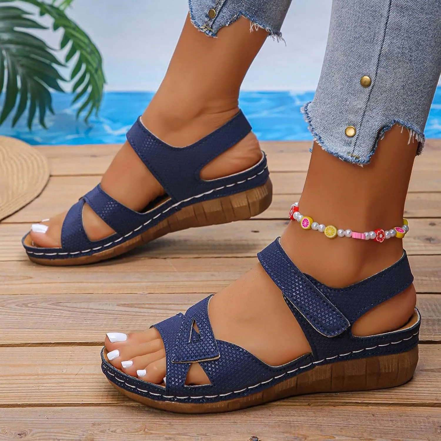 Women's Summer Fashion Leather Sandals Breathable Comfortable Lightweight Shoes Sandal Low Heel