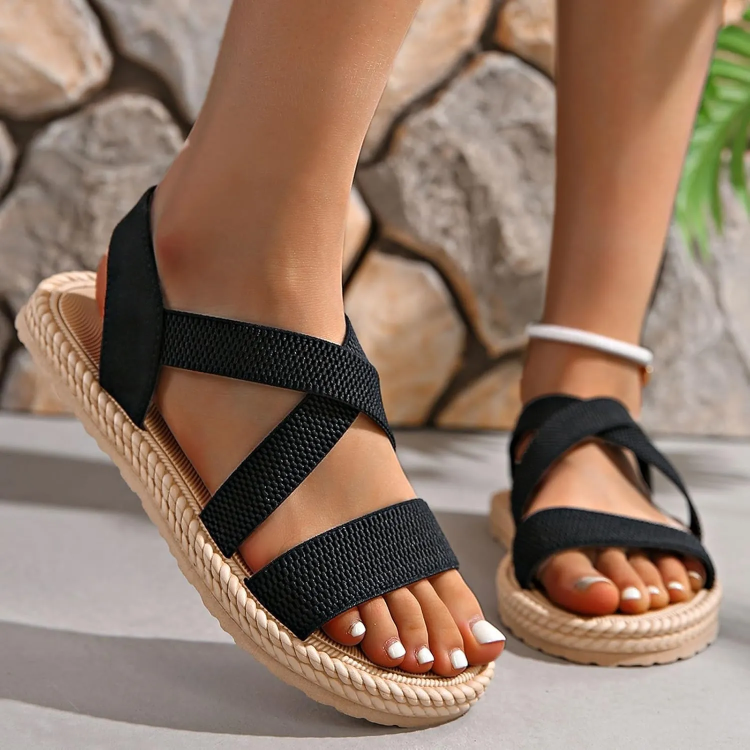 Women's Summer Fashion Open Toed Sandals With Elastic Temperament Breathable Shoes Sneaker Sandal