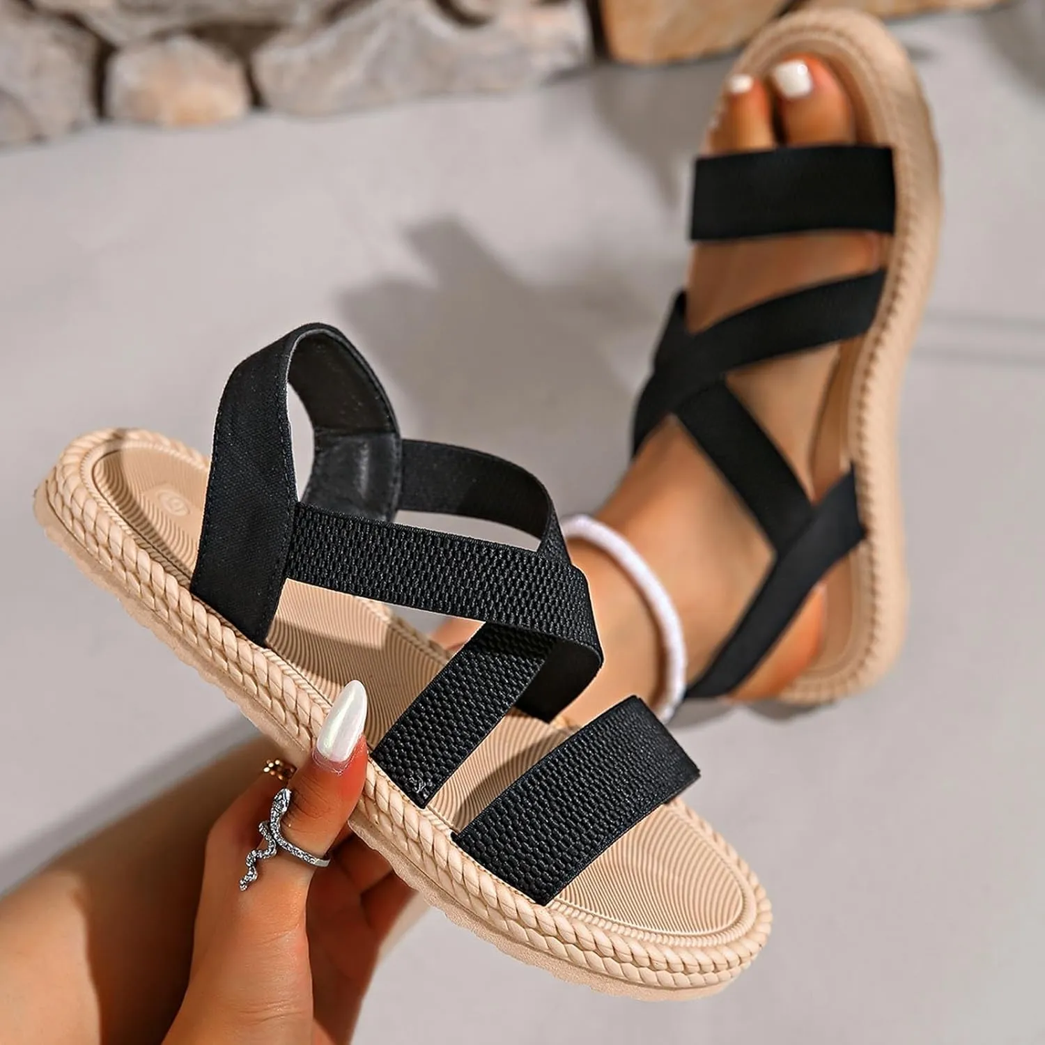 Women's Summer Fashion Open Toed Sandals With Elastic Temperament Breathable Shoes Sneaker Sandal
