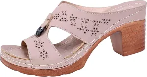 Women's Summer Fashion Sandals Mid Heel Open Toe Comfortable Casual Beach Walking Shoes for Women Stylish Slip On