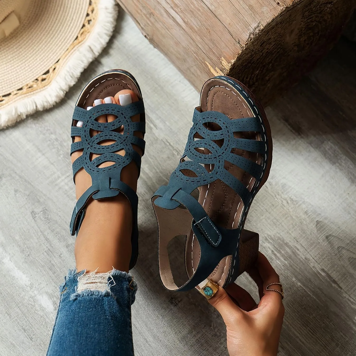 Women's Summer Outer Bottom Middle Heel Hollow Out Sandals High Heels Sports Footwear