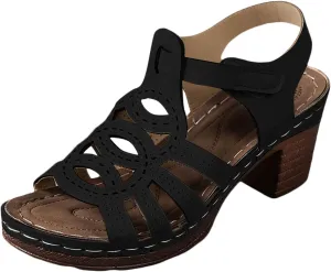 Women's Summer Outer Bottom Middle Heel Hollow Out Sandals High Heels Sports Footwear