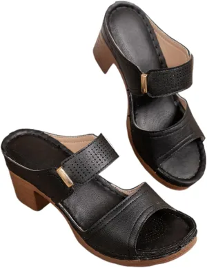 Women's Summer Piece High Heeled Women's Plus Size Thick Heel Round Head Sandals Clear Jelly Sandals for Women Size 12