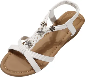 Women's Summer Sandals Comfortable Mid Heel Slip On Open Toe Casual Beach Walking Shoes for Dressy Outfits