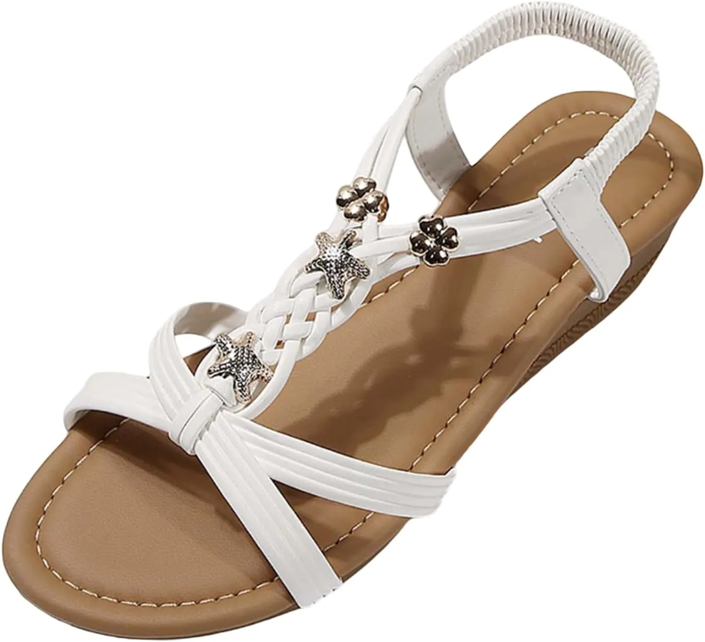 Women's Summer Sandals Comfortable Mid Heel Slip On Open Toe Casual Beach Walking Shoes for Dressy Outfits