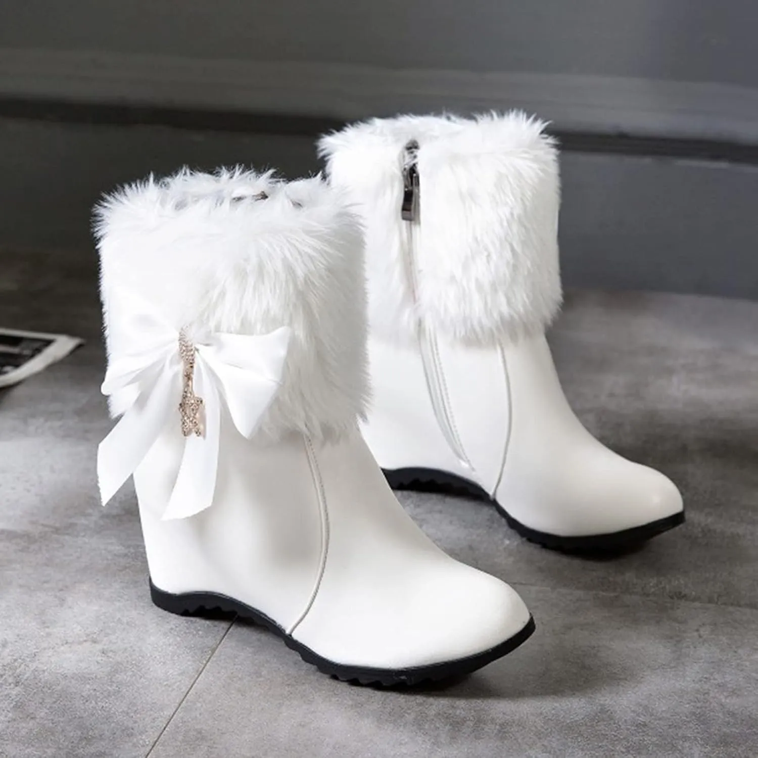 Women's Wedge Ankle Booties Side Zipper Outdoor Fur Lined Warm Winter Boots Comfortable Shoes for Women