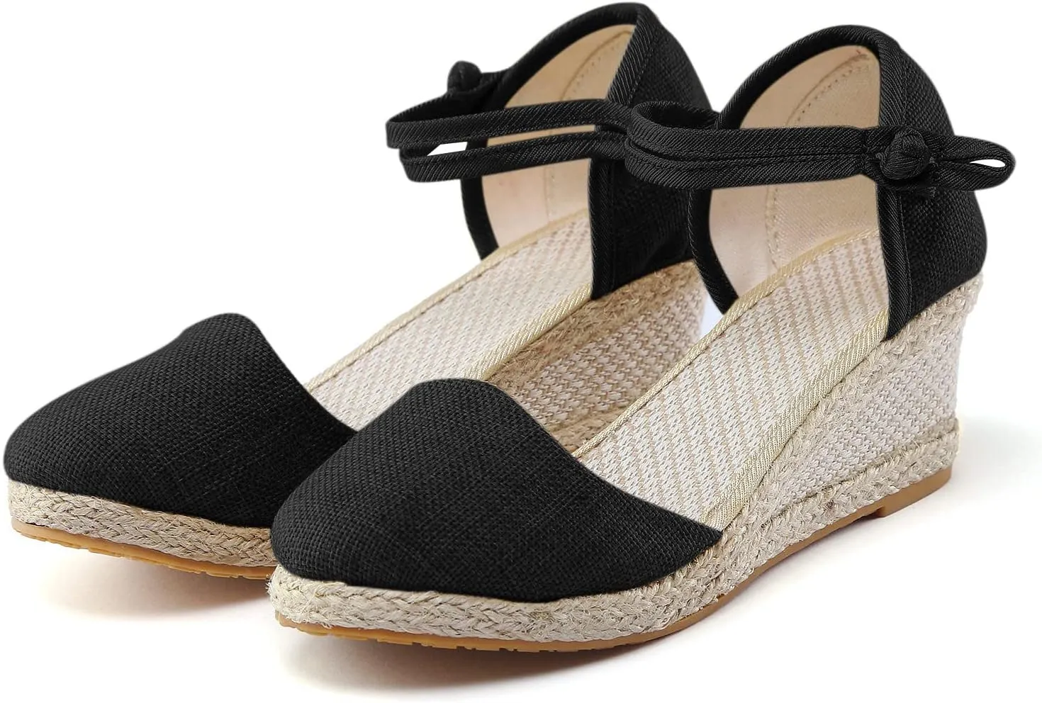 Women's Wedge Sandals Closed Toe Espadrille Sandals With Ankle Wrap Classic Summer Platform Sandals Dressy Canvas Sandals